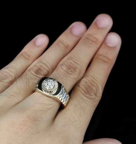 DiamondCelebritees Men's 0.30ct Cubic Zirconia Yellow Silver Round Adjustable Ring From SZ 9 to 11