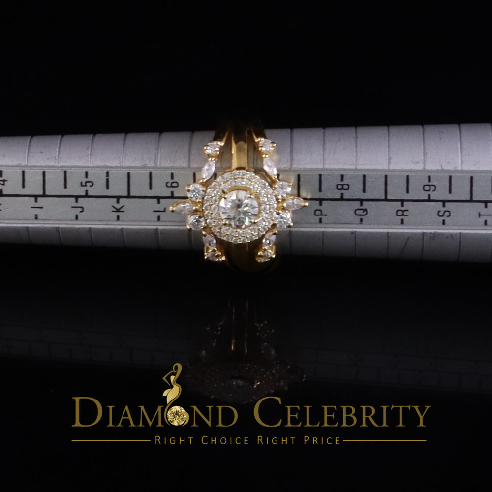 DiamondCelebritees 925 Silver Moissanite 1.66ct Women Enhancer Round Wrap Insert Ring SZ 7 Yellow