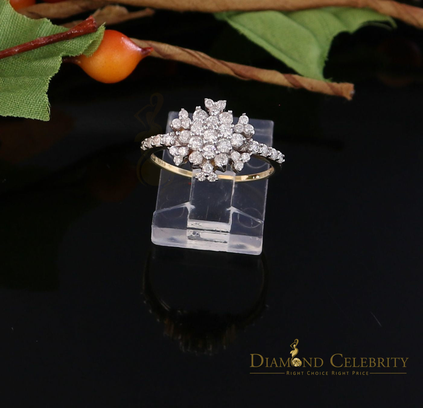 DiamondCelebritees Genuine 0.75CT Diamond with Real 10kt Yellow Gold SPARKLING FLOWER Ring Size 6.5
