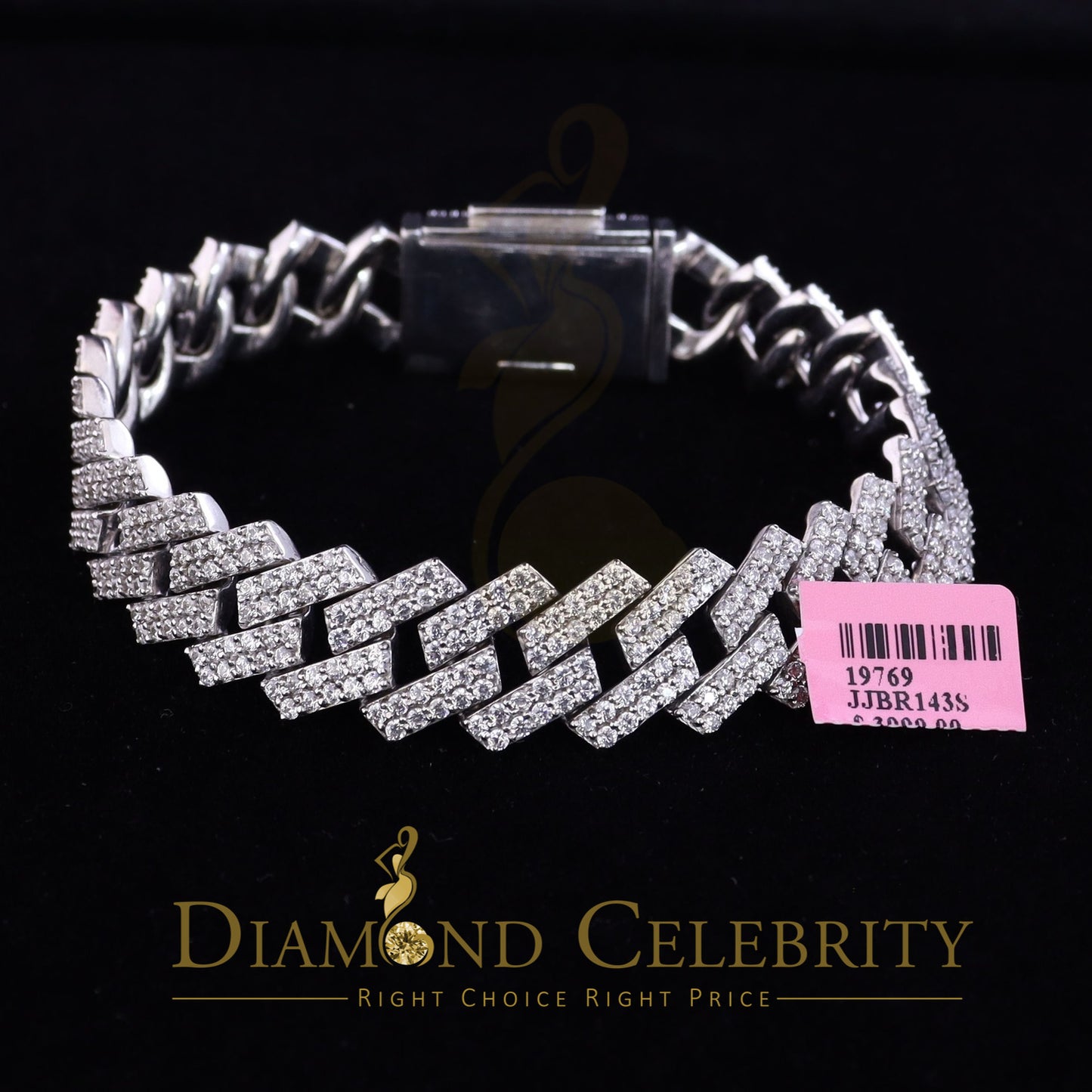 Diamondcelebritees 925 Silver 14.52ct Cubic Zirconia White Cuban Bracelete SZ 9 inch & 16mm Width