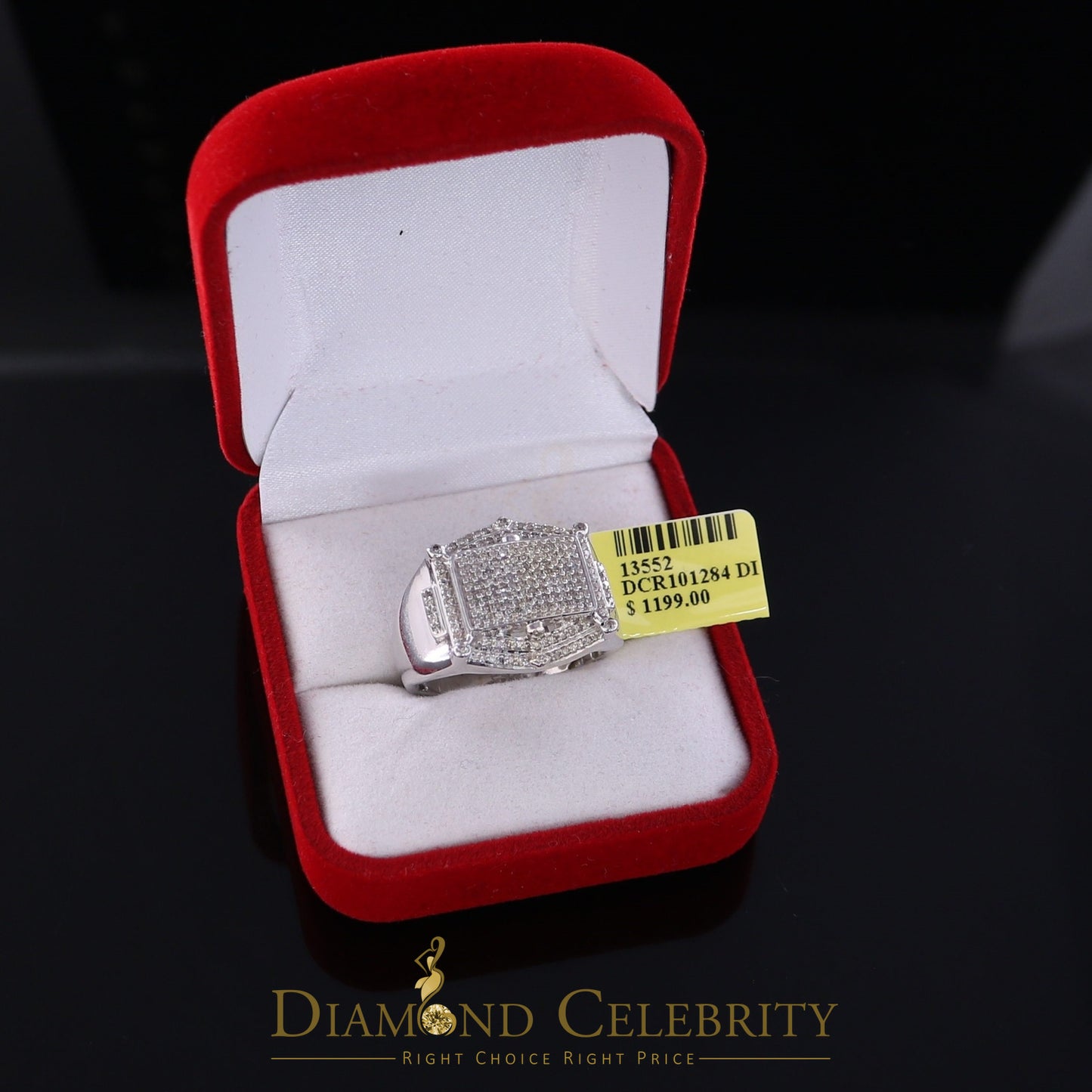 DiamondCelebritees Real Diamond 0.66 CT 925 Silver White Rectangle Engagement Men's Ring Size 11