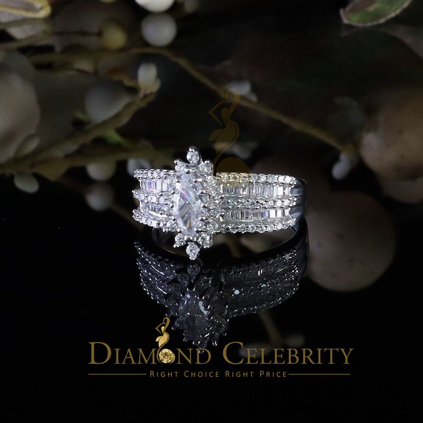 DiamondCelebritees Diamond Celebrity 925 White Sterling Silver 129 Cubic Zirconia Bridal Ring SZ 8