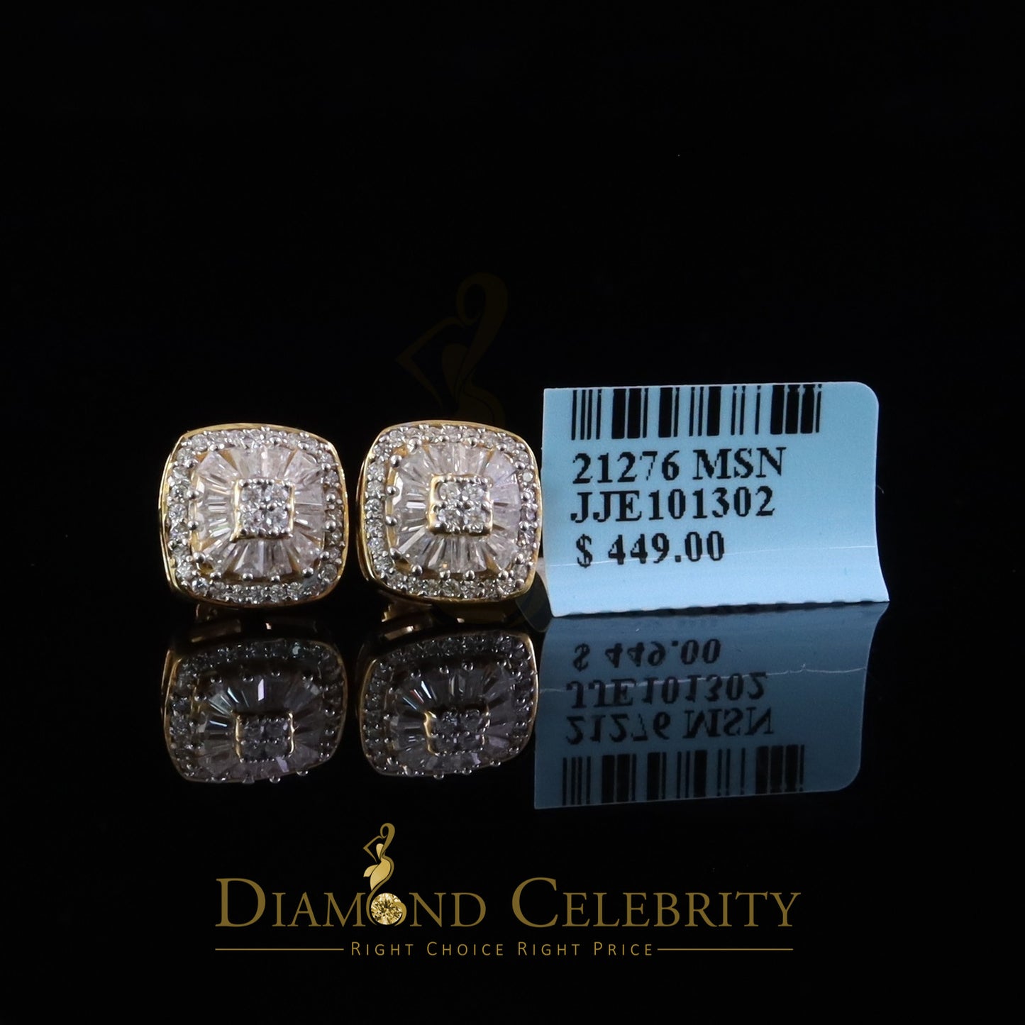 DiamondCelebritees Yellow 925 Silver 1.00ct VVS 'D' Moissanite Square Stud Earring Men's/Womens