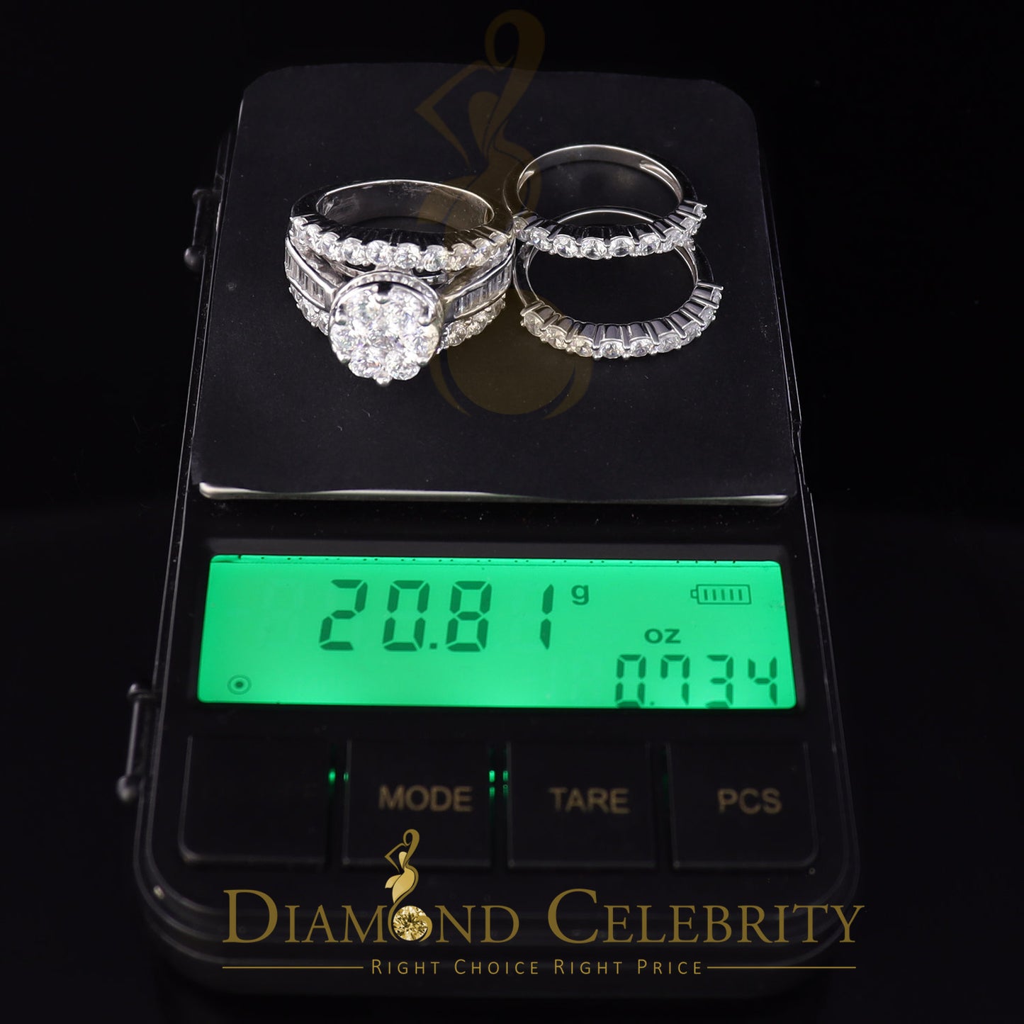 DiamondCelebritees 925 Sterling Womens 13.00ct White Cubic Zirconia Silver Trio Womens Ring Size 9