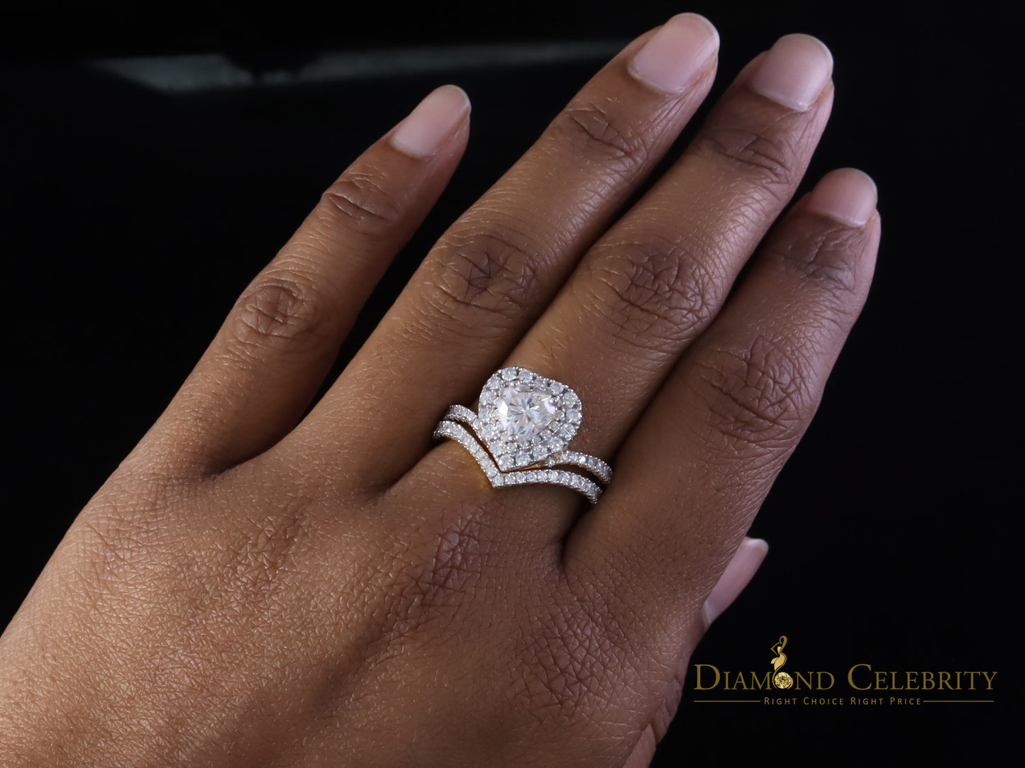 DiamondCelebritees Silver 1.66ct VVS D Heart Shape Moissanite Women Yellow Bridal Heart Ring SZ7