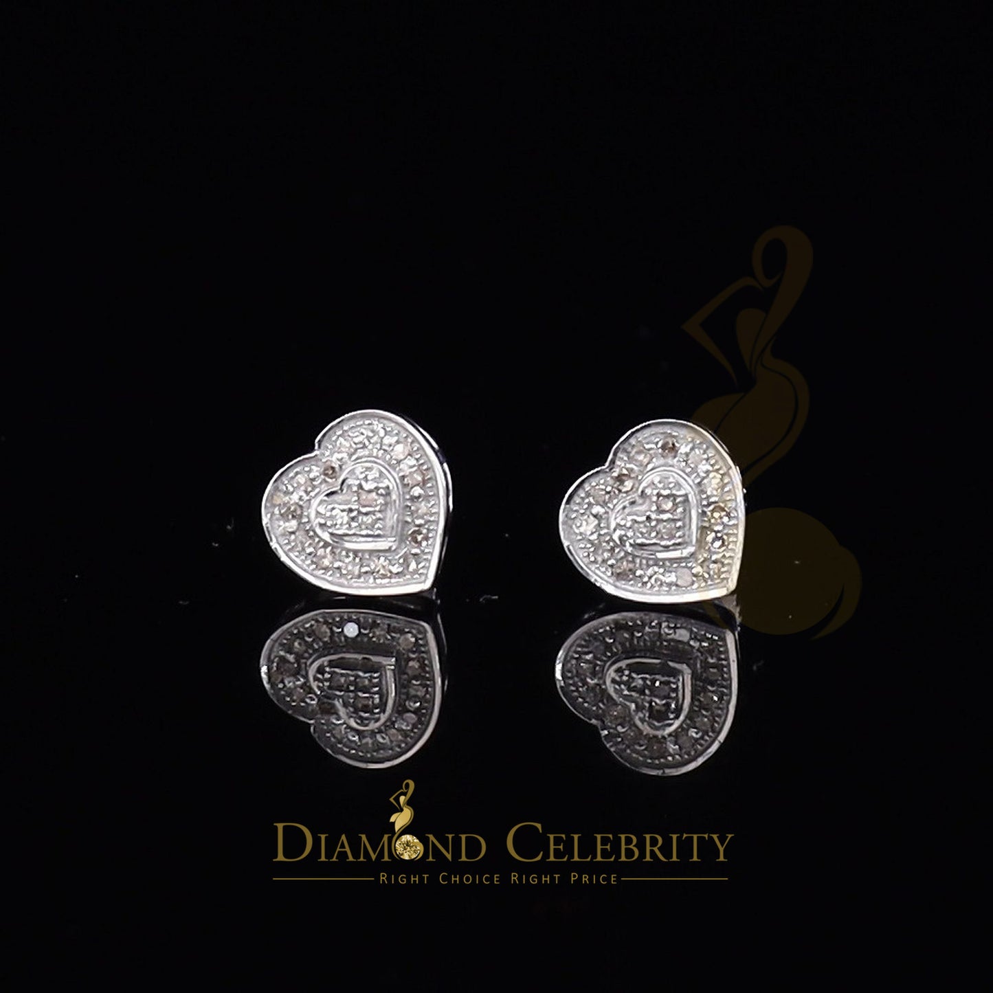 DiamondCelebritees Micro Pave 0.11ct Real Diamonds 925 White Silver Women's & Men's Heart Earrings