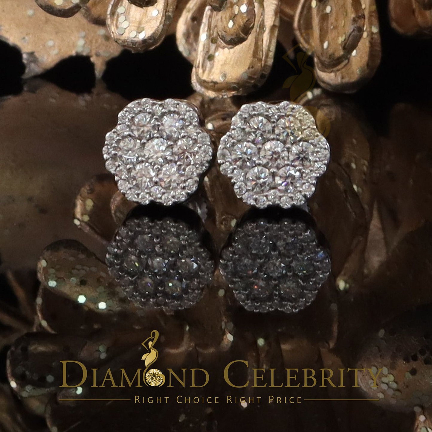 Diamondcelebritees 925 White Silver 0.66ct VVS 'D' Moissanite Floral Stud Earring Men's/Womens