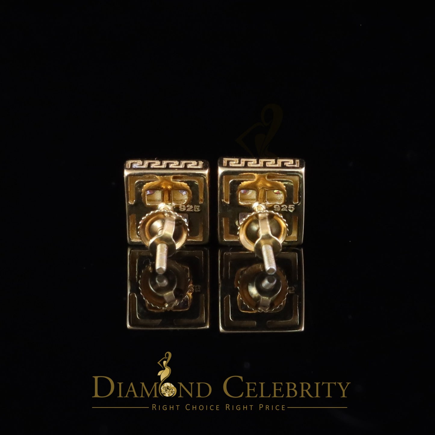 DiamondCelebritees 1.00ct VVS 'D' Moissanite 925 Yellow Silver Square Stud Earring Men's/Womens