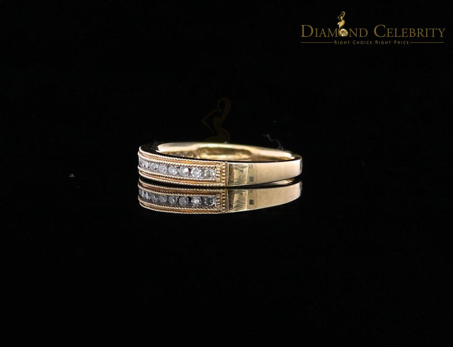 DiamondCelebritees 14KT Real Yellow Gold with 0.20CT Real Diamond Round Shape Womens Ring Size 7