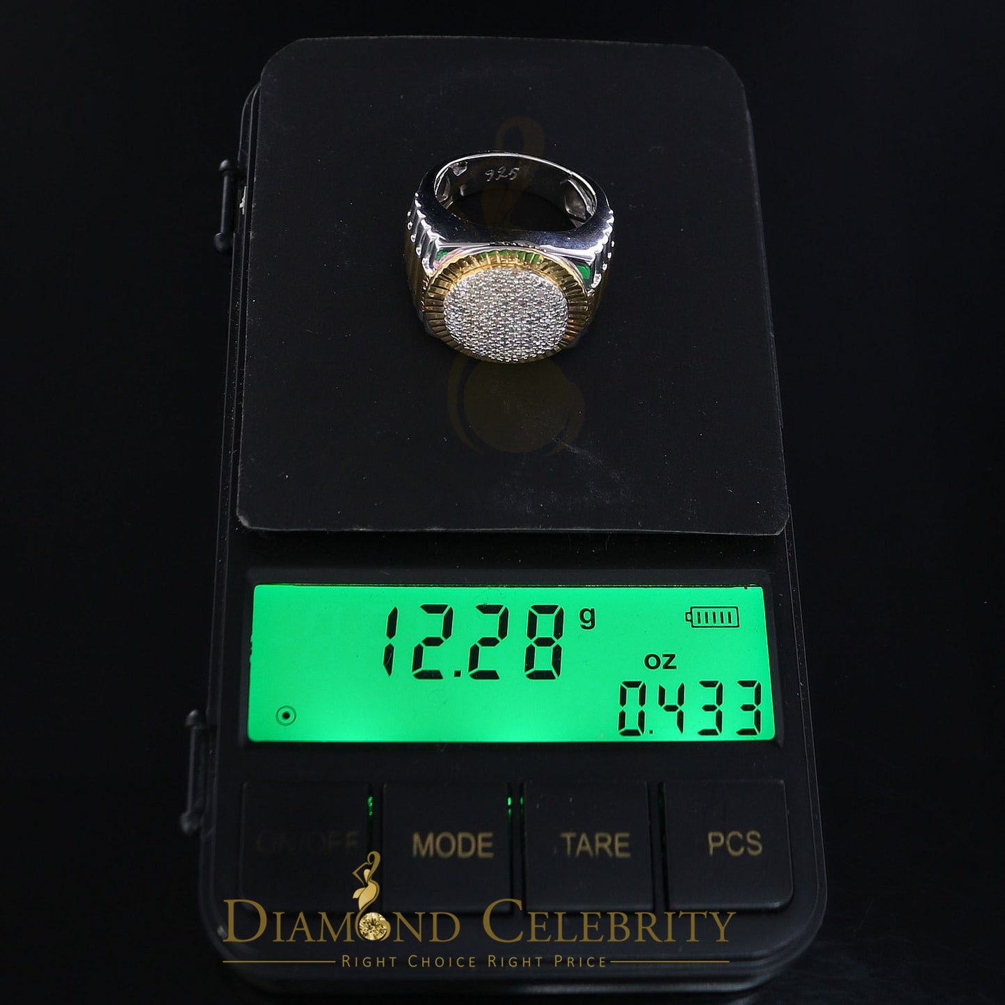 DiamondCelebritees 0.50ct Real Diamond Men's Sterling White Silver Two Tone Wide White Ring SZ 9