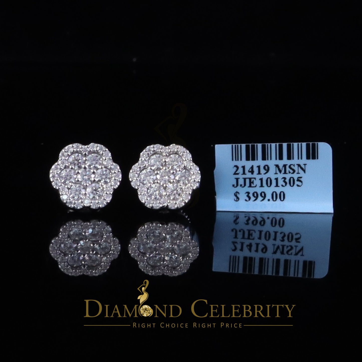 Diamondcelebritees 1.50ct VVS 'D' Moissanite Men's/Women 925 Silver White Flower Shape Stud Earring