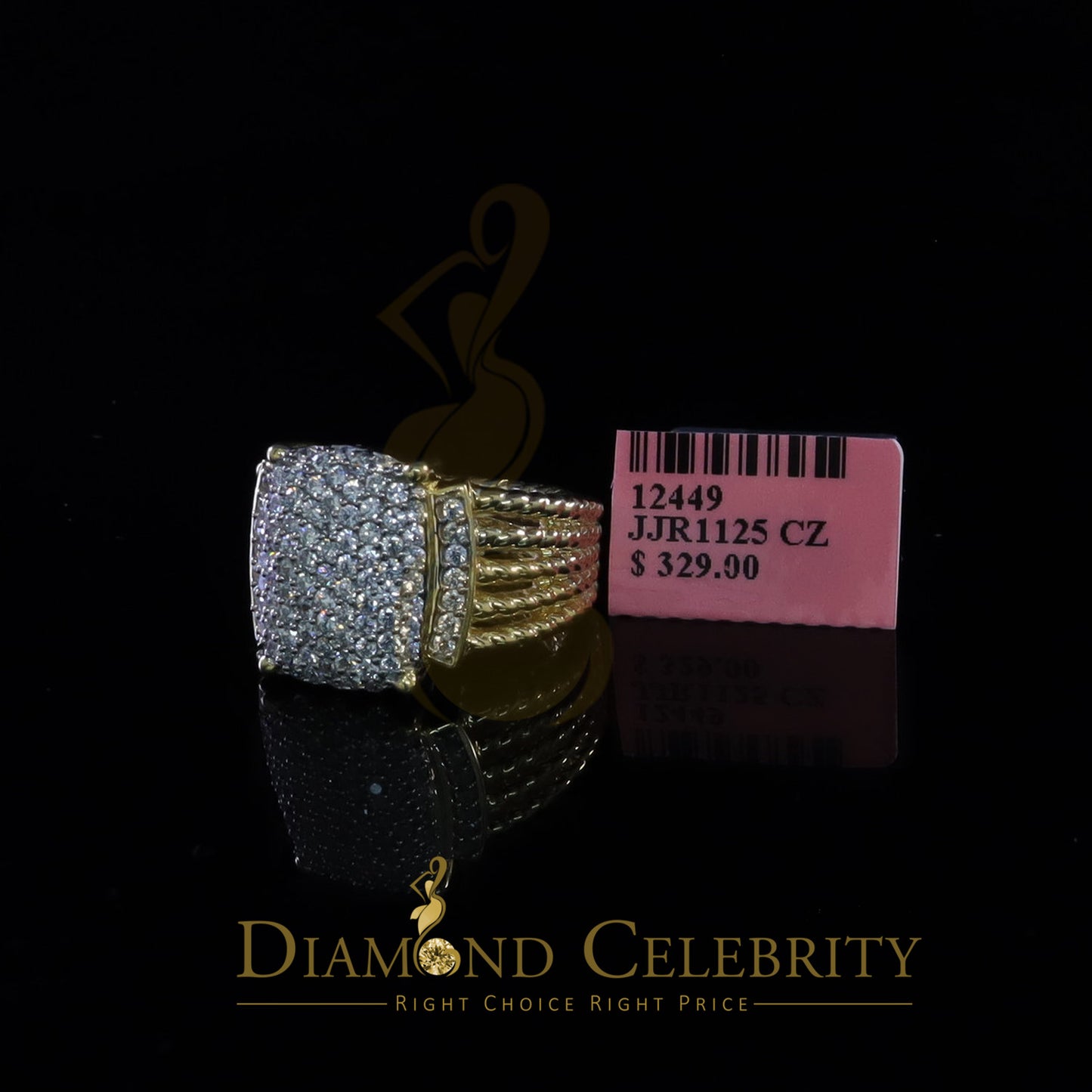 DiamondCelebritees 925 Silver Yellow 1.94ct Cubic Zirconia Adjustable Men's Ring From SZ 8 to 10