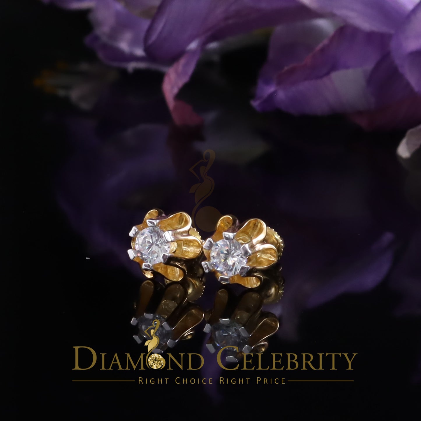 DiamondCelebritees 925Silver Cubic Zirconia Yellow Round Shape Buttercup Stud 0.50ct Earrings Women