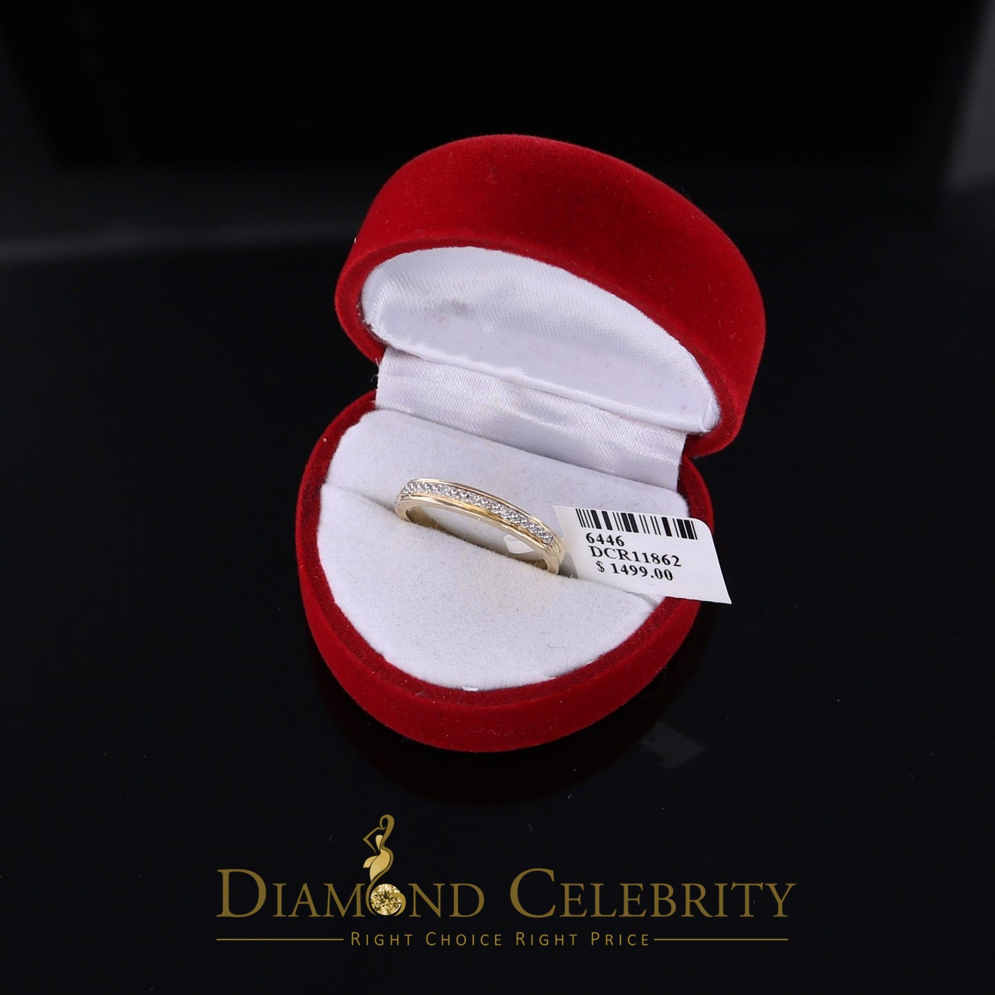 DiamondCelebritees 0.03CT 14 KT Real Yellow Gold with Diamond Round Shape Womens Ring Size 7