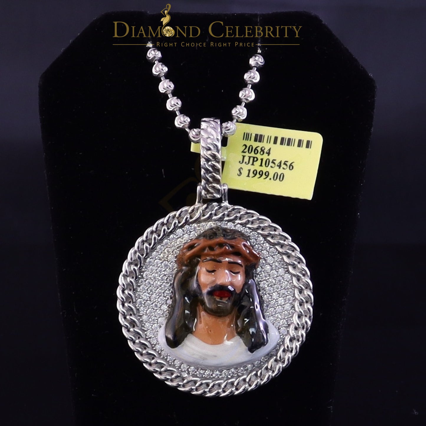 Diamondcelebritees 925 Sterling Silver Beautiful 2.00ct W/Crushed Moissanite White Jesus Pendant