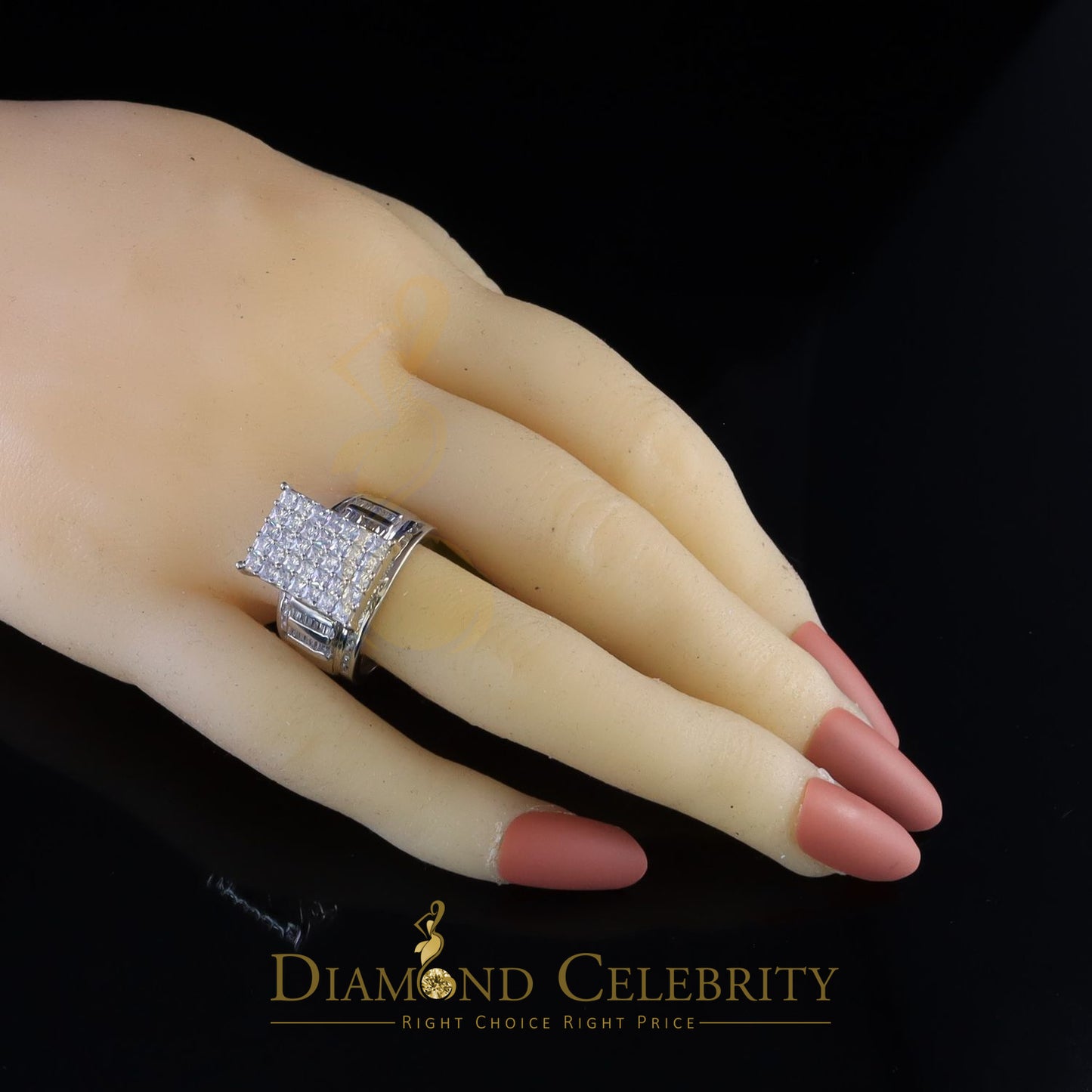 DiamondCelebritees 925 Sterling White Silver Square 4.20ct Cubic Zirconia Womens Ring Size 8