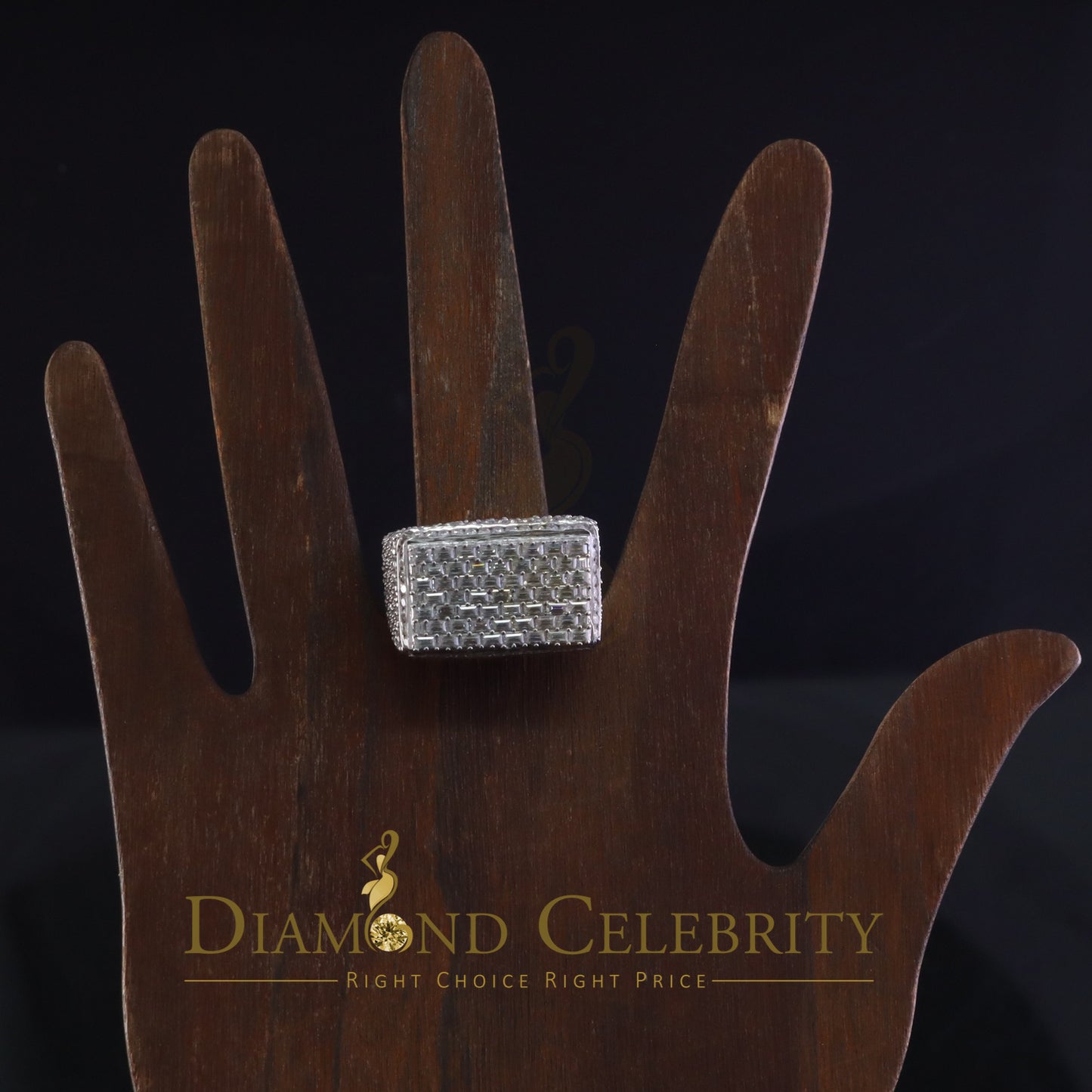 DiamondCelebritees Rectangle Rings Size 10 for Men's 925 White Silver 6.50ct VVS 'D' Moissanite