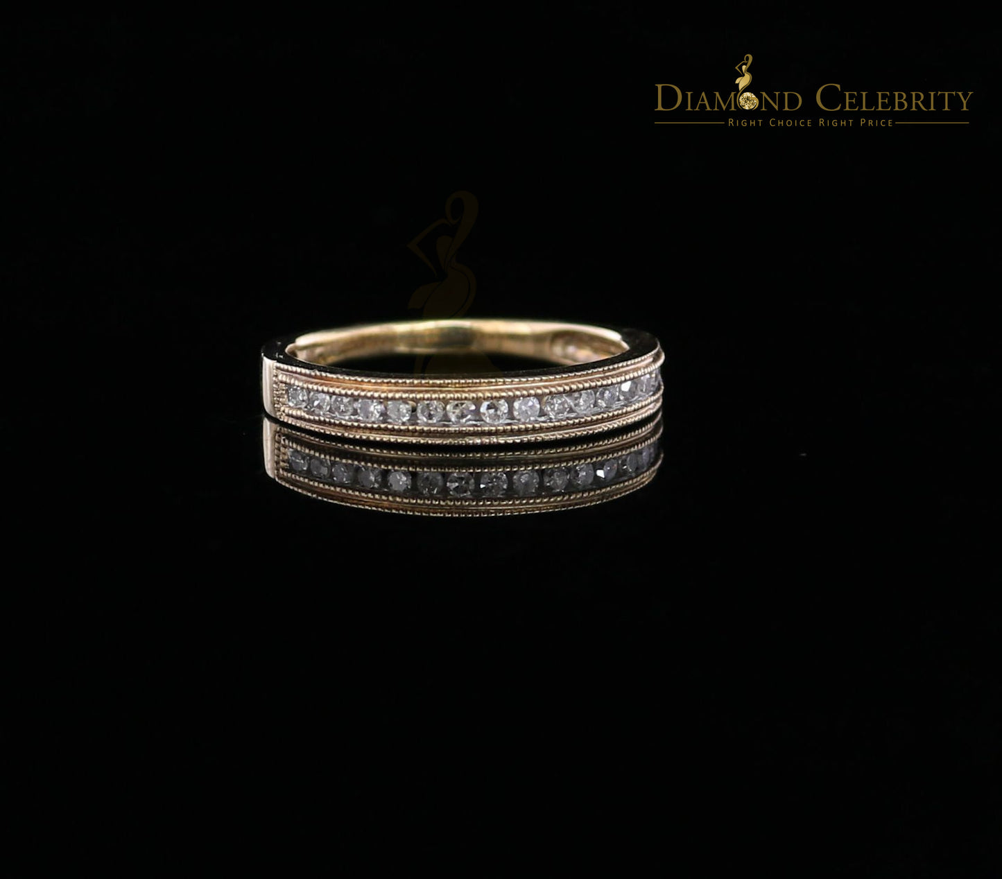 DiamondCelebritees Real Yellow Gold with 10KT 0.20CT Real Diamond Round Shape Womens Ring Size 6.5