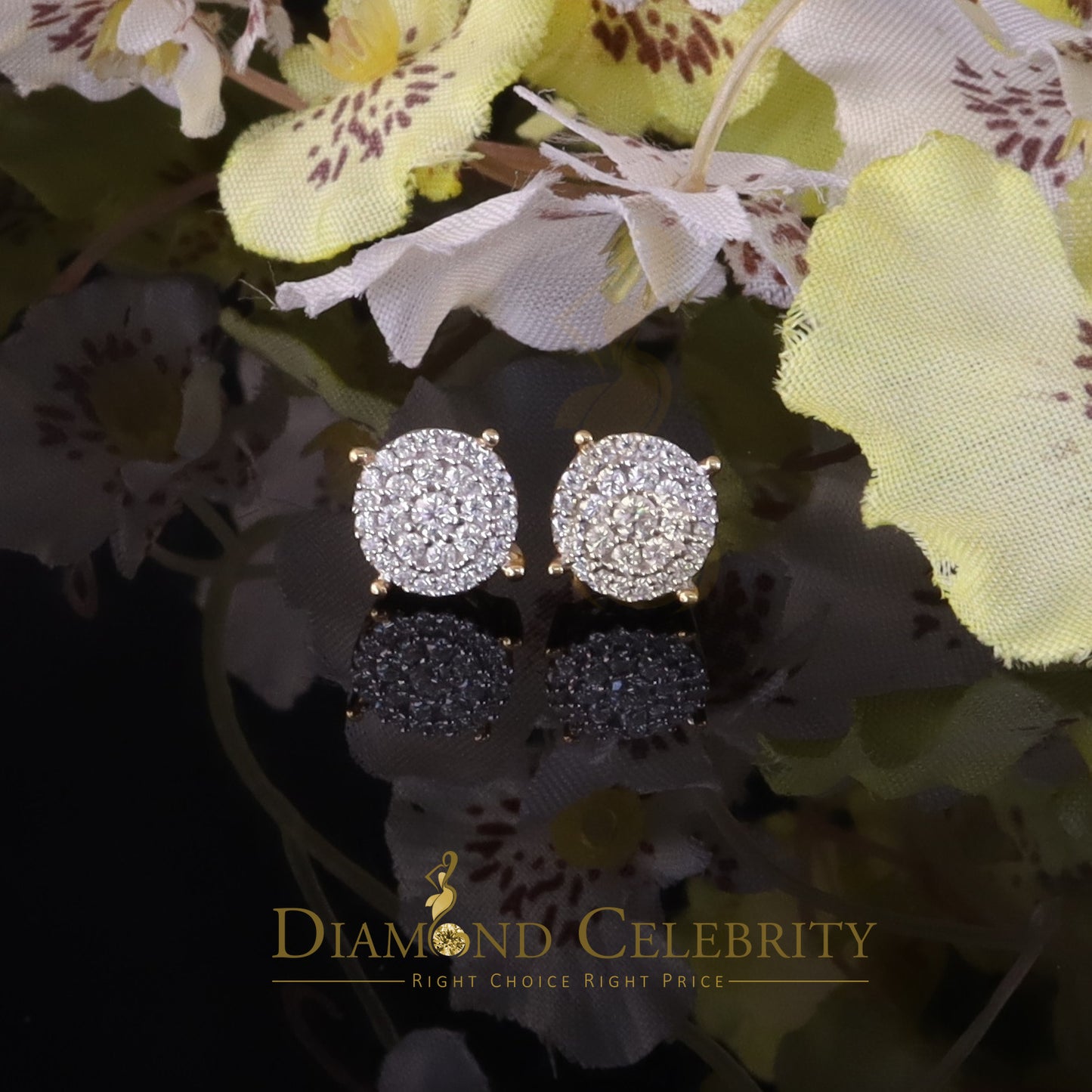DiamondCelebritees Men's/Womens 925 Silver Yellow 0.50ct VVS 'D' Moissanite Round Stud Earrings