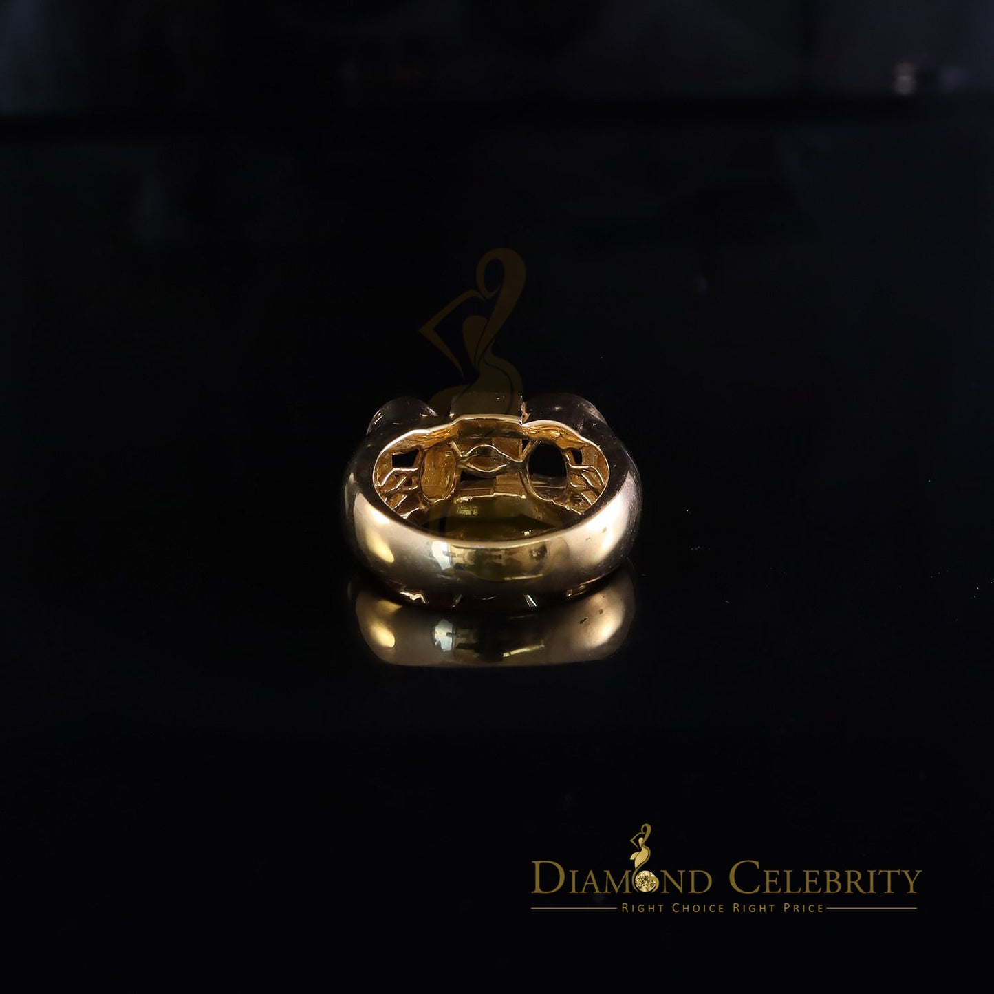 DiamondCelebritees Stylish 925 Yellow Silver 0.40ct Real Micro Diamond Men's "CEO" word Ring SZ 8