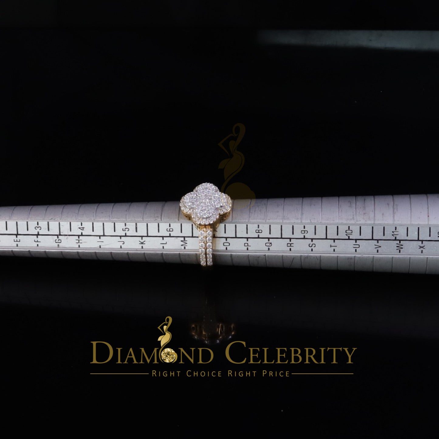 DiamondCelebritees 1.66ct VVS D Four Leaf Clover Silver Moissanite Yellow For Women's Ring Size 7