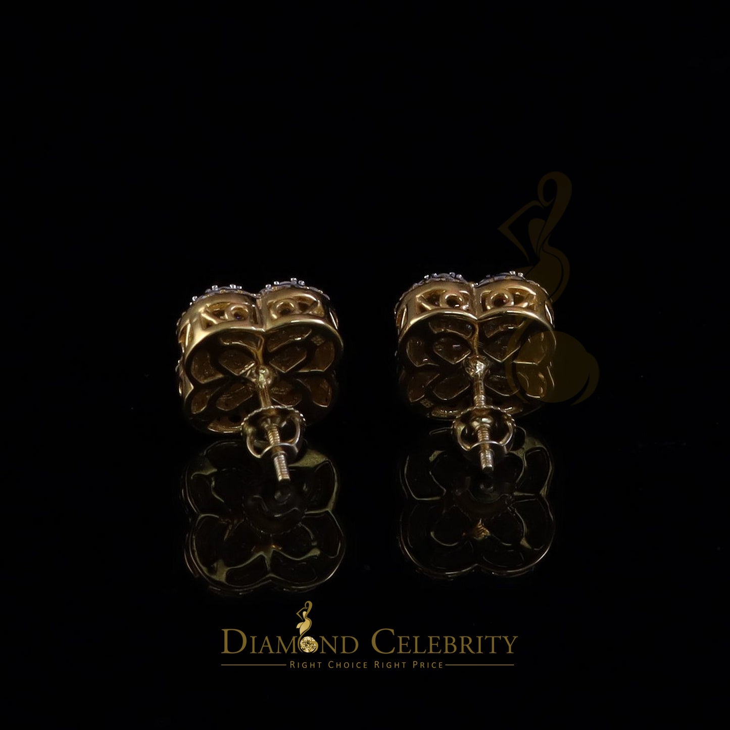 DiamondCelebritees New 1.00ct 925 Sterling Silver Yellow Moissanite Clover Stud Earrings For Women