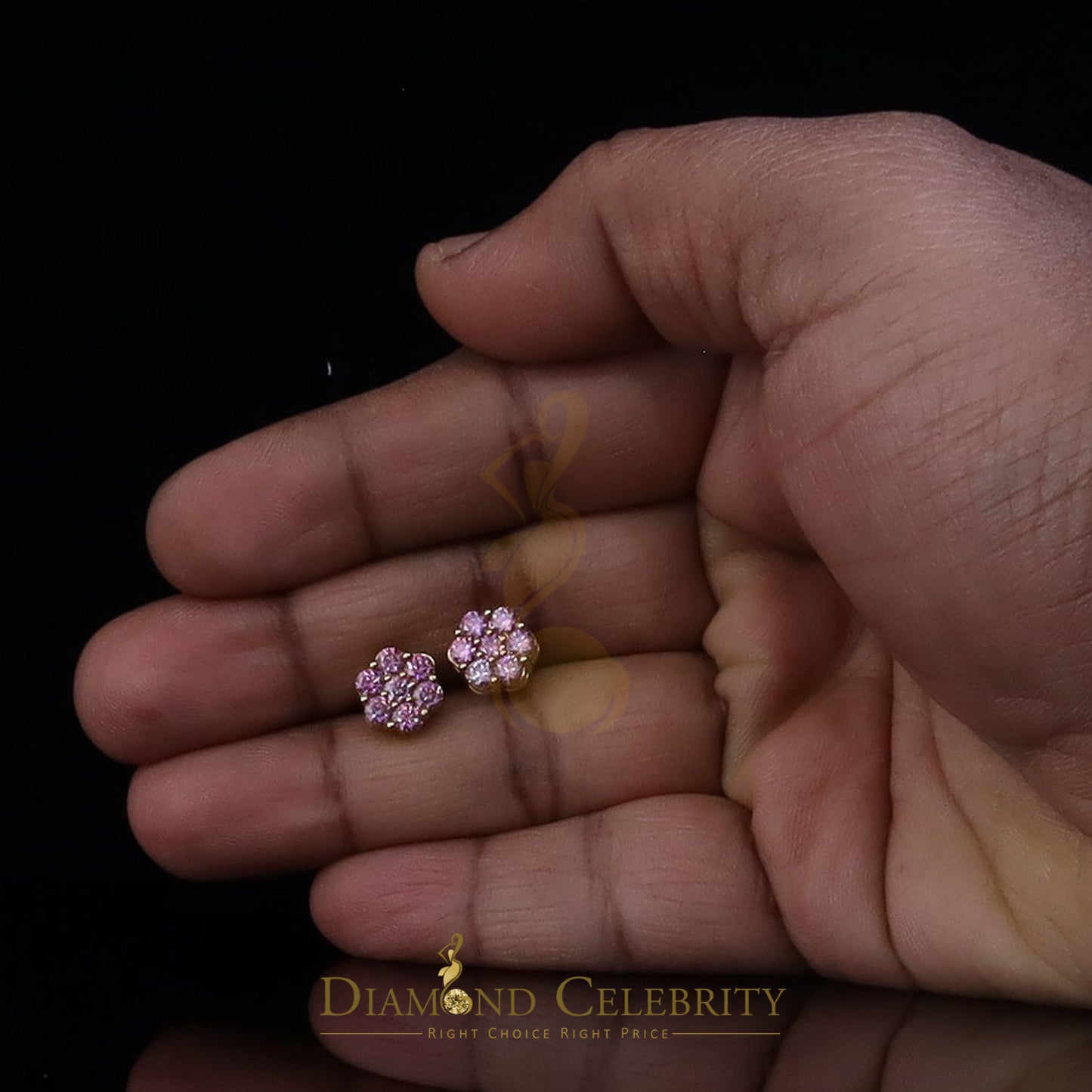 DiamondCelebritees Mens/Women's 925 Silver Yellow 1.66ct VVS D Pink Moissanite Floral Stud Earrings