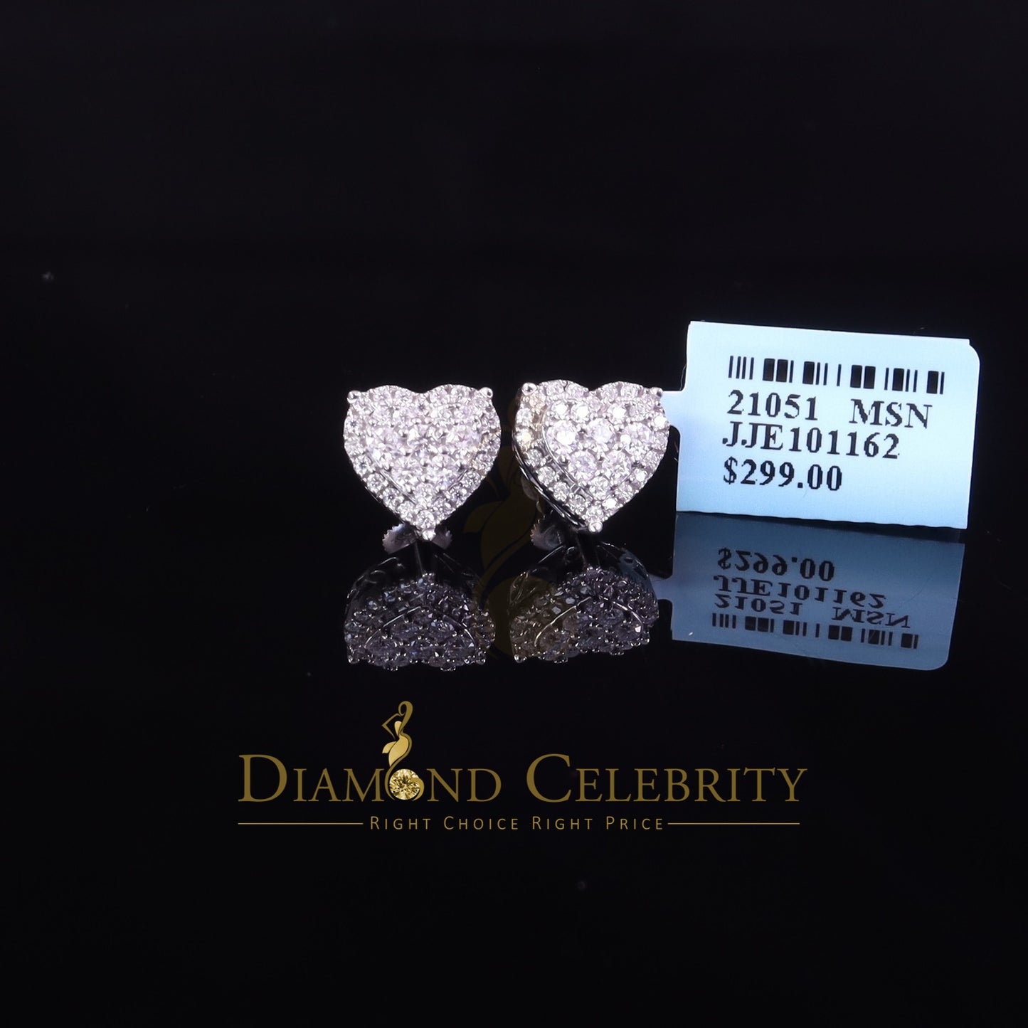 Diamondcelebritees Men's/Womens 925 Silver White 1.00ct VVS 'D' Moissanite Heart Stud Earrings