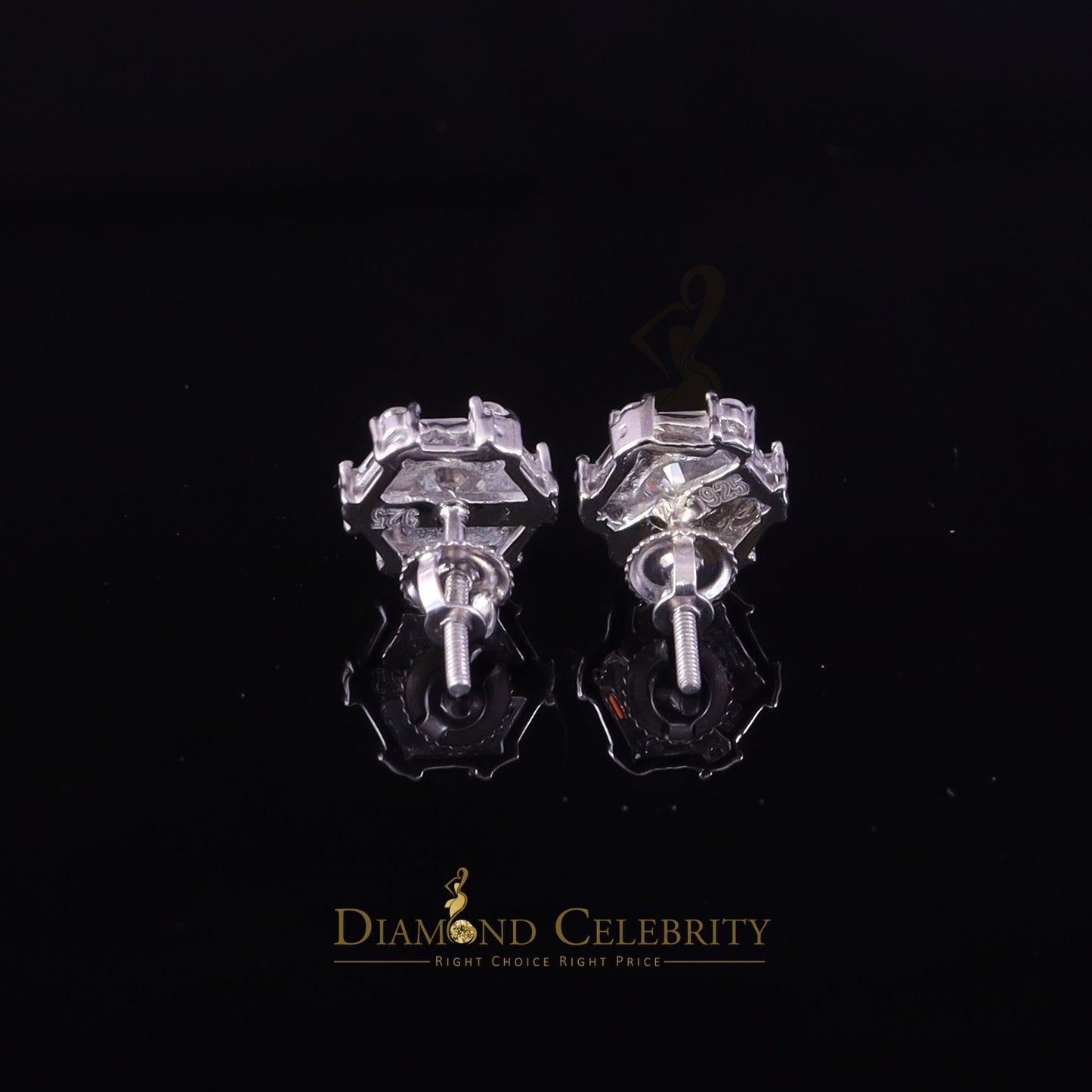 Diamondcelebritees Men's/Womens 925 Silver White 1.50ct VVS 'D' Moissanite Hexagon Stud Earrings
