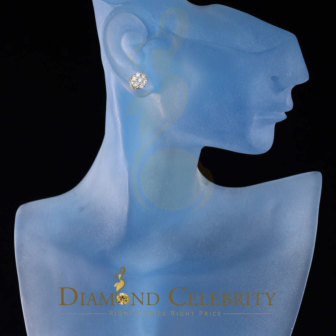 DiamondCelebritees0.50 CT Real Diamond with 10K Real Yellow Gold with Round Stud Earrings