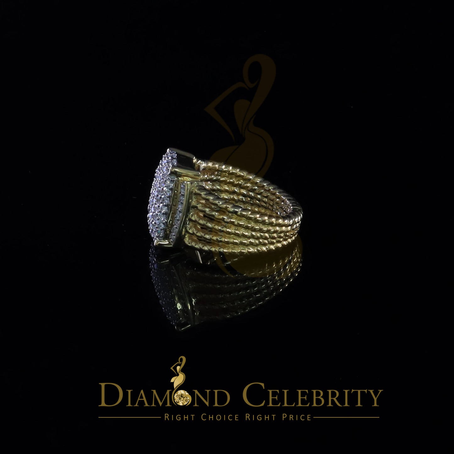 DiamondCelebritees 925 Silver Yellow 1.94ct Cubic Zirconia Adjustable Men's Ring From SZ 8 to 10