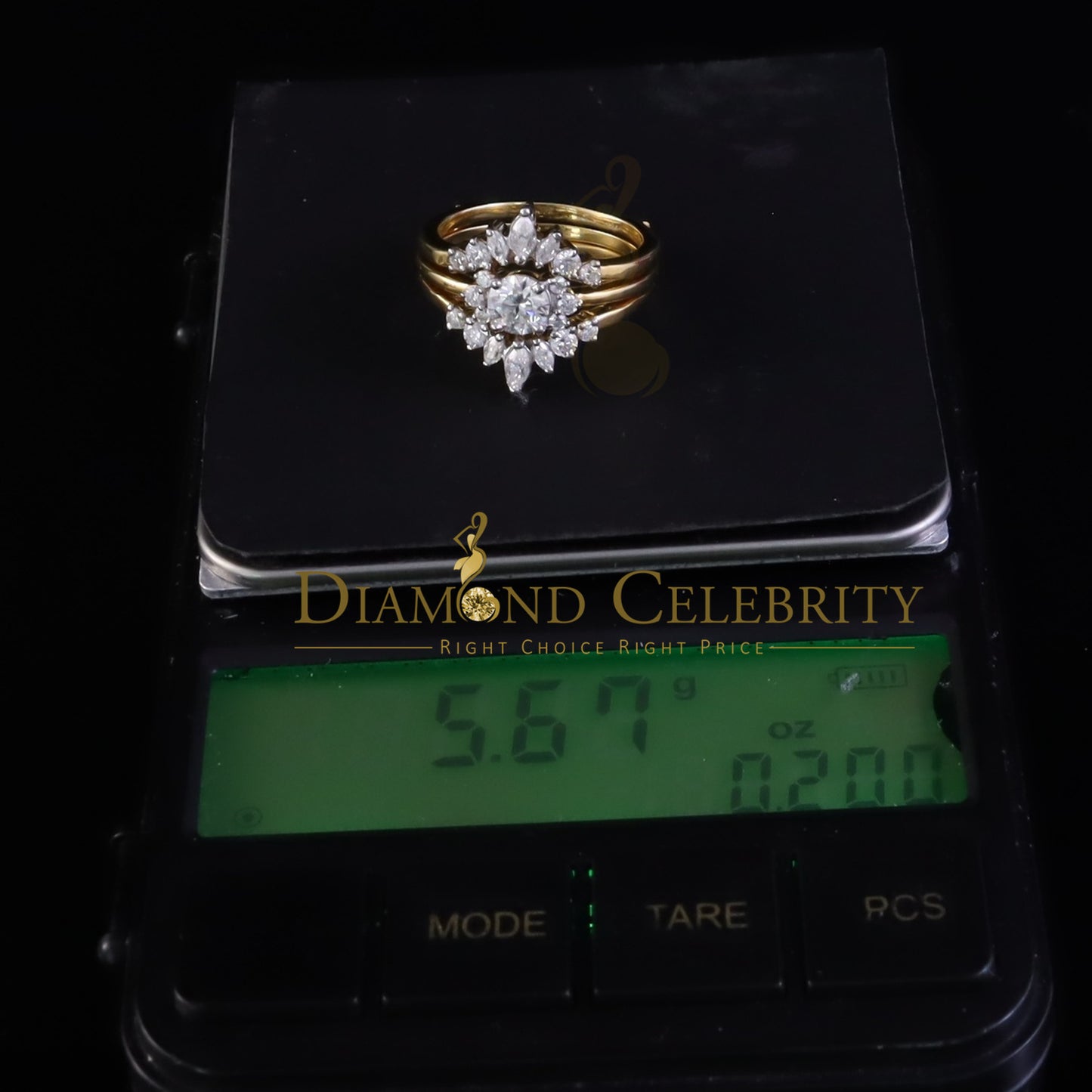 DiamondCelebritees New Bridal Womens 925 Yellow Silver Moissanite 1.25ct VVS D Insert Ring SZ 7