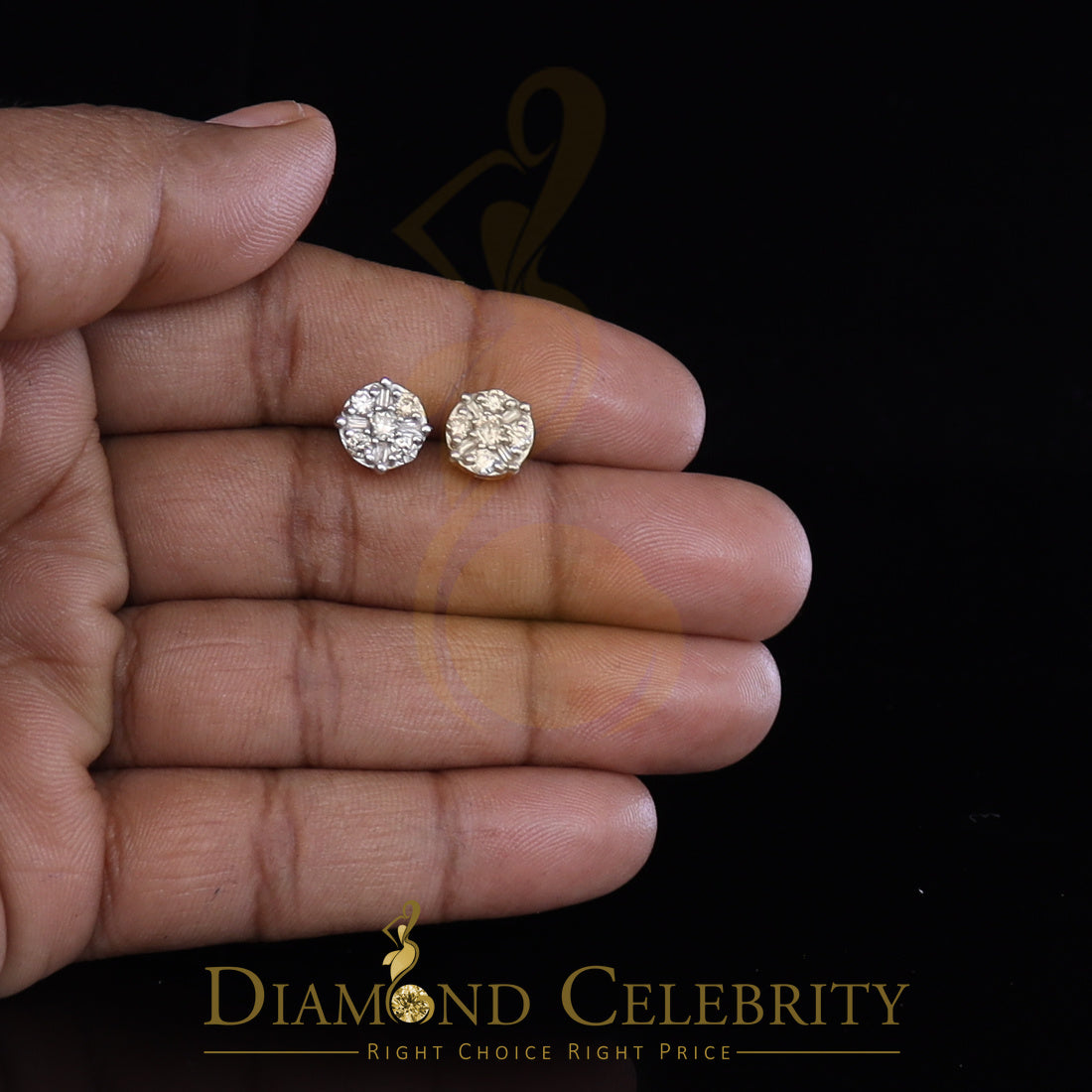 DiamondCelebritees10K Real Yellow Gold with Real 0.85CT Diamond Men's/Women's Stud Round Earring