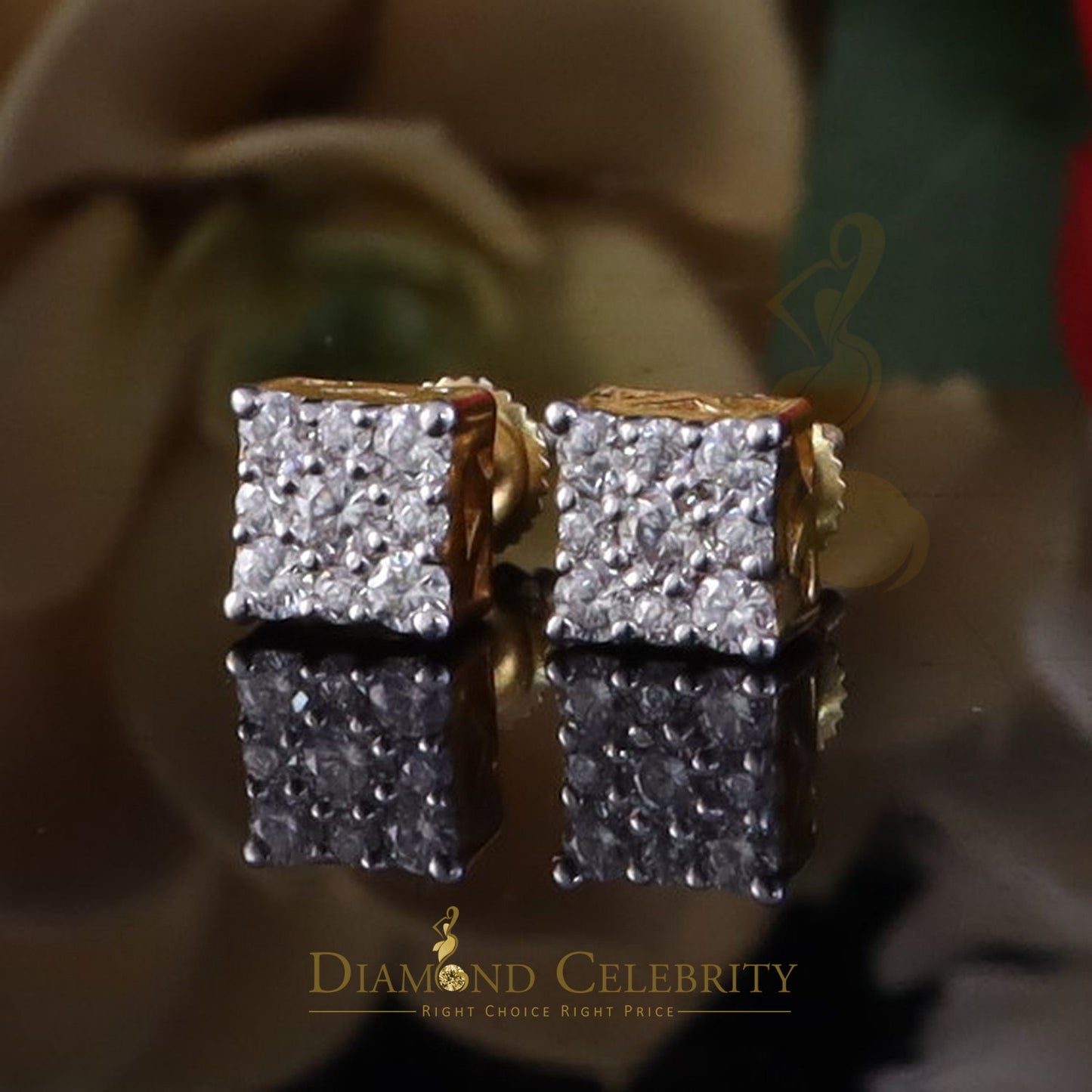 DiamondCelebritees New Women's/Men's 925 Silver Yellow 1.00ct VVS D Moissanite Square Stud Earrings