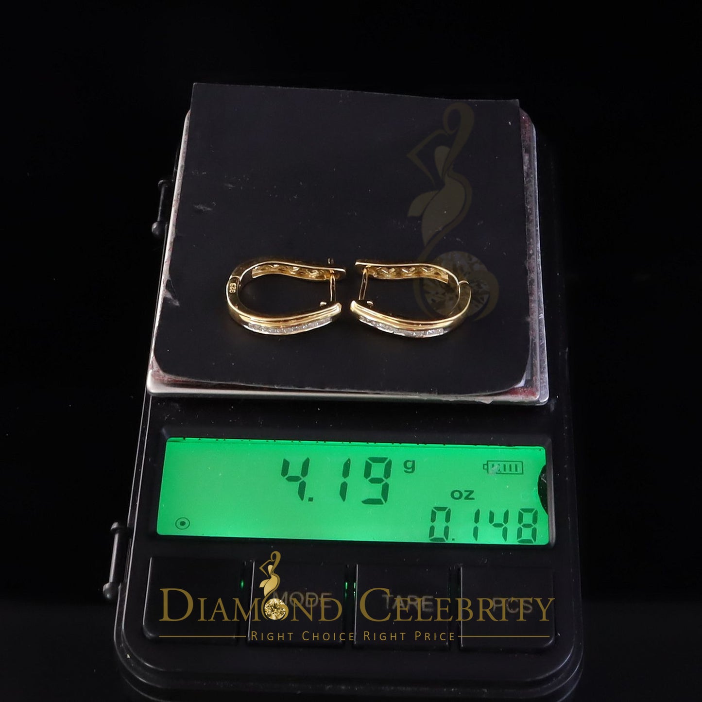 DiamondCelebritees 0.33ct Diamond 925 Sterling Silver Yellow Hoop Stud Earrings For Men's / Women's