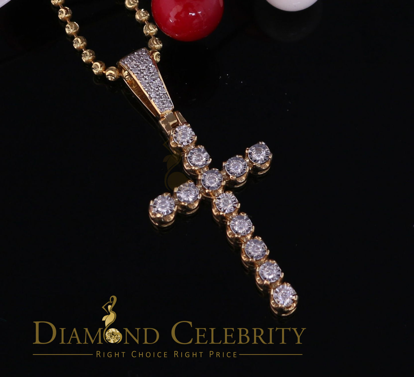 DiamondCelebritees Real 0.50ct Diamond Sterling Silver CROSS Charm Fashion Necklace Yellow Pendant