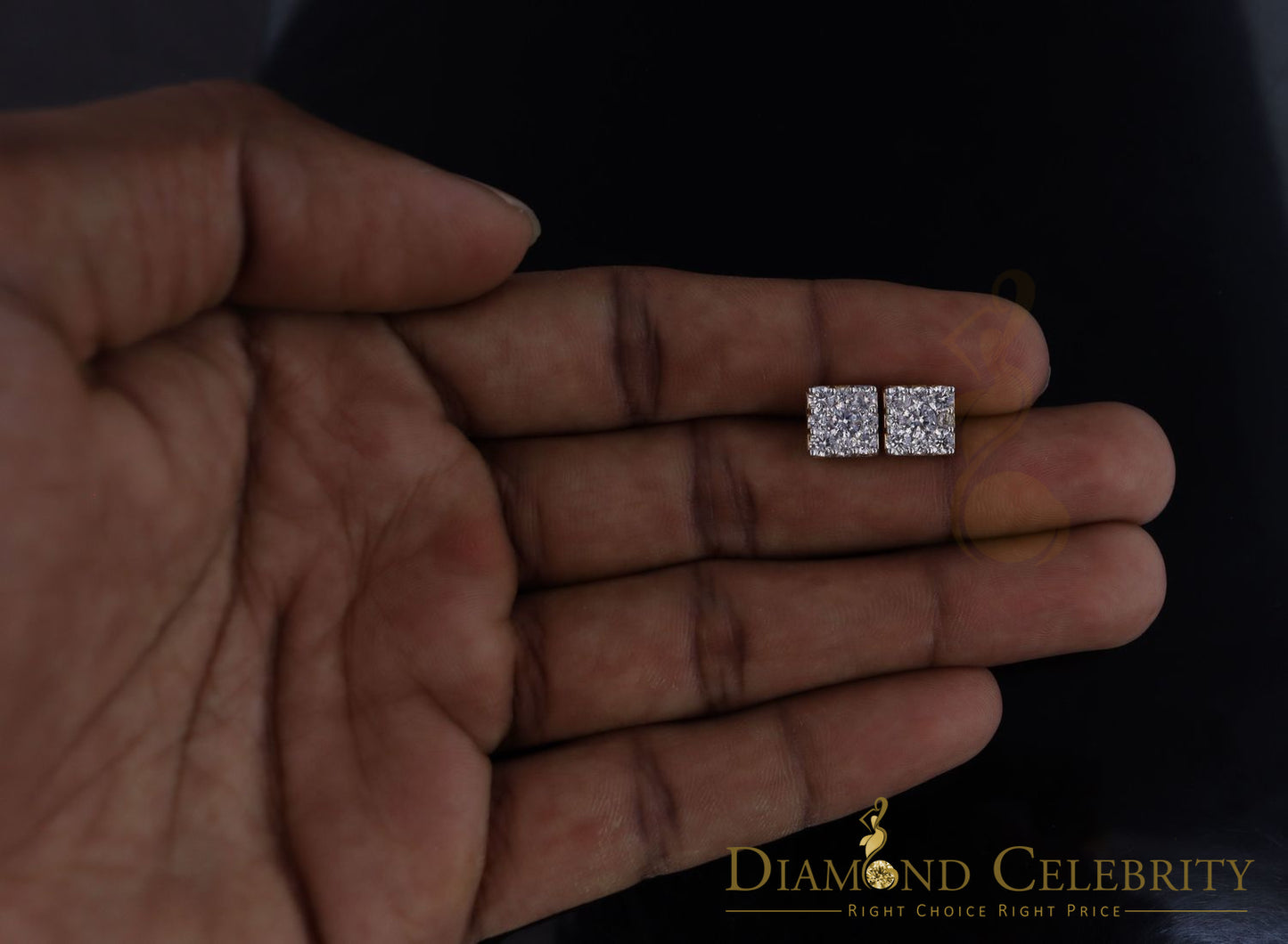 DiamondCelebritees Real Moissanite Square Earrings 10k Real Yellow Gold 2.25ct VVS 'D' Color