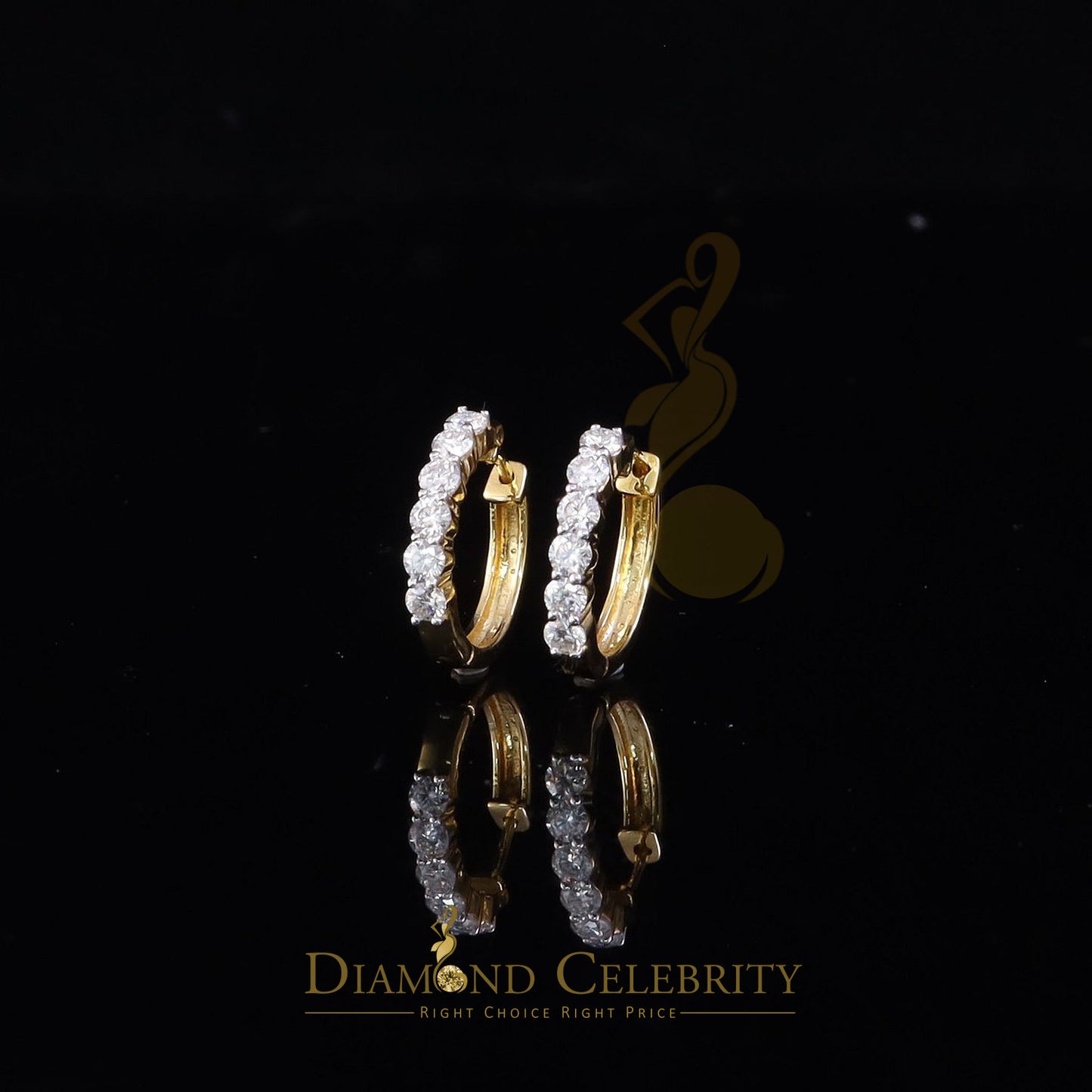 DiamondCelebritees Women's 925 Silver Yellow 1.50ct VVS 'D' Moissanite 1 row Stones Hoop Earrings