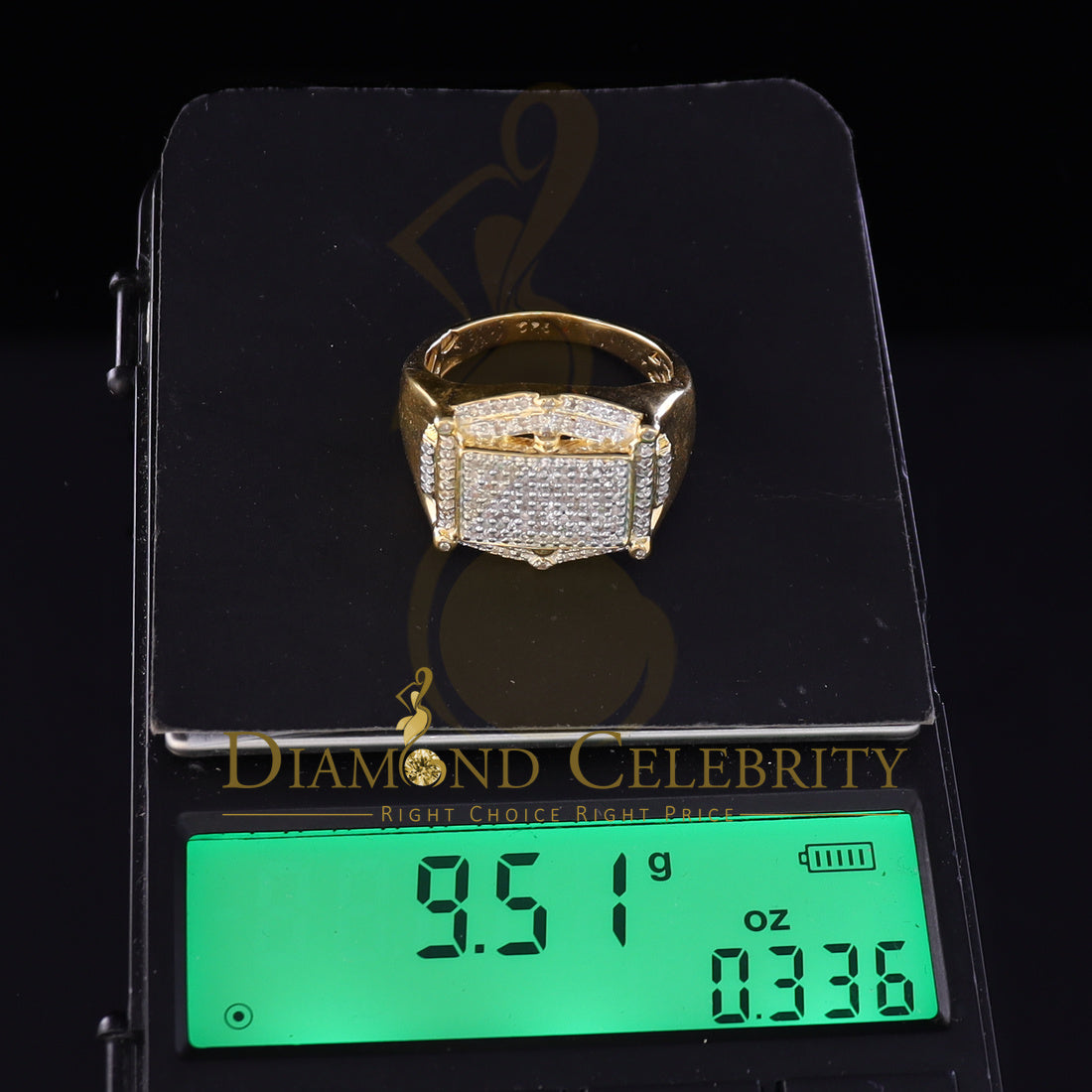 DiamondCelebritees 0.66 CT Real Diamond Men's 925 Sterling SilverYellow Ring Size 11 Square Shape