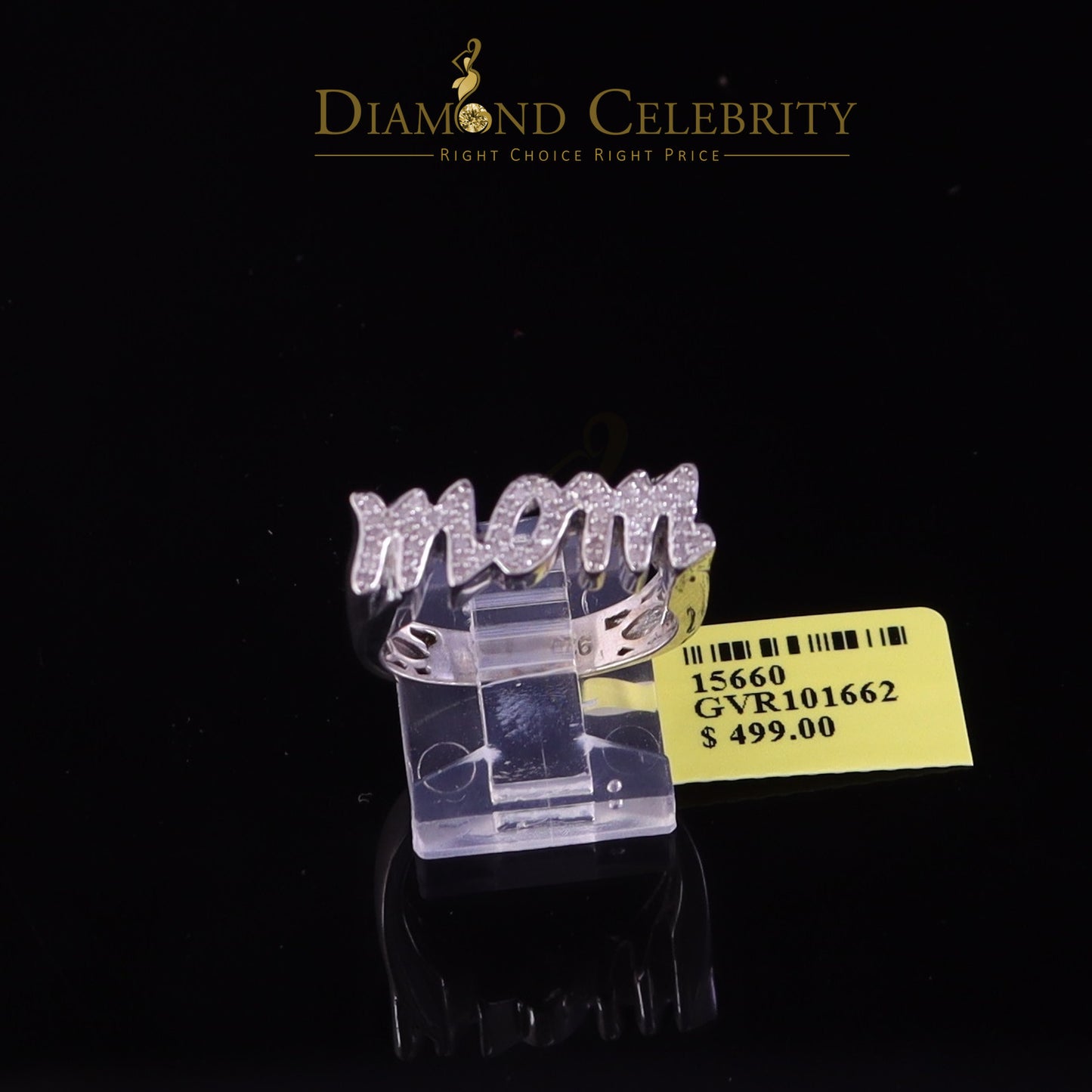 DiamondCelebritees 0.25 CT Real Diamond Mom Ring 925 Sterling White Silver Fashion Womens in Size 7