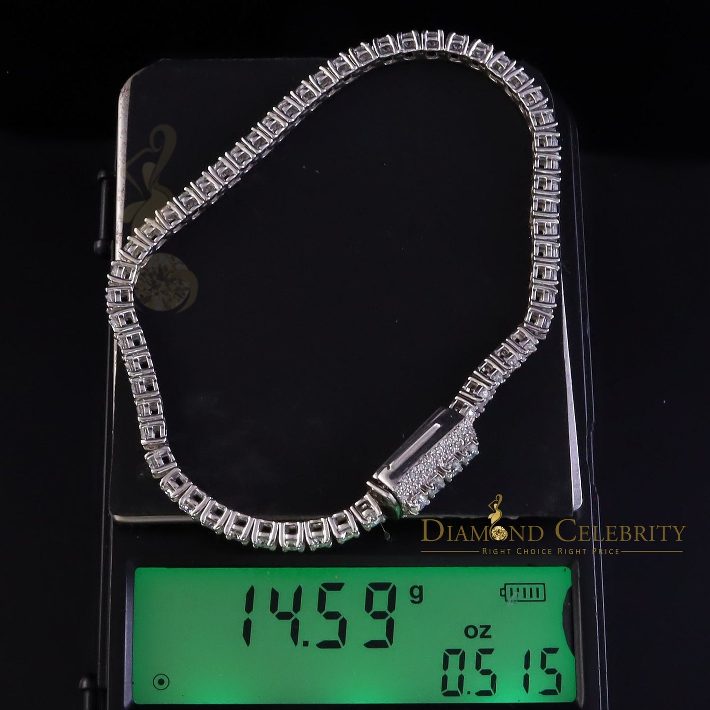 Diamondcelebritees Men's 12ct Moissanite Round 925 Silver White Tennis Bracelet 3mm Thick 8" Long