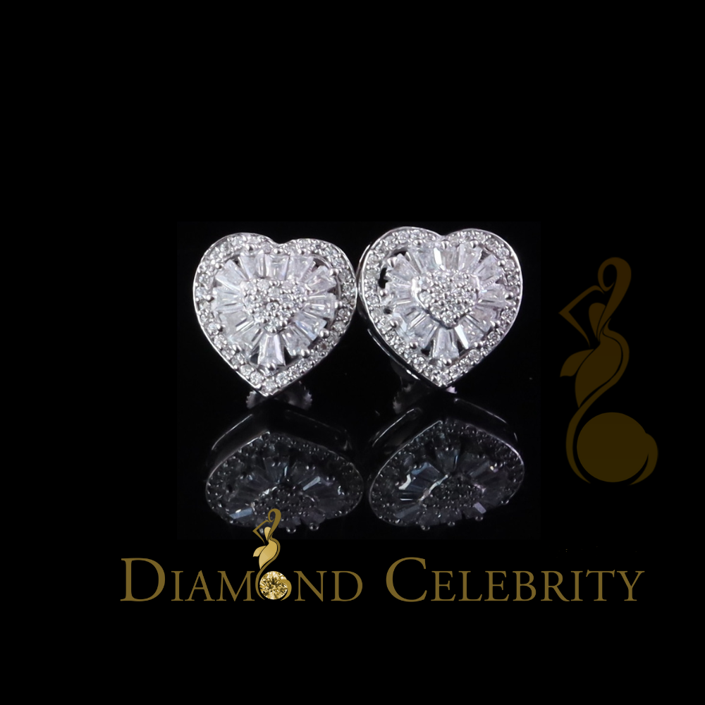 Diamondcelebritees White Heart 925 Silver 1.00ct VVS 'D' Moissanite Stud Earring Men's/Womens