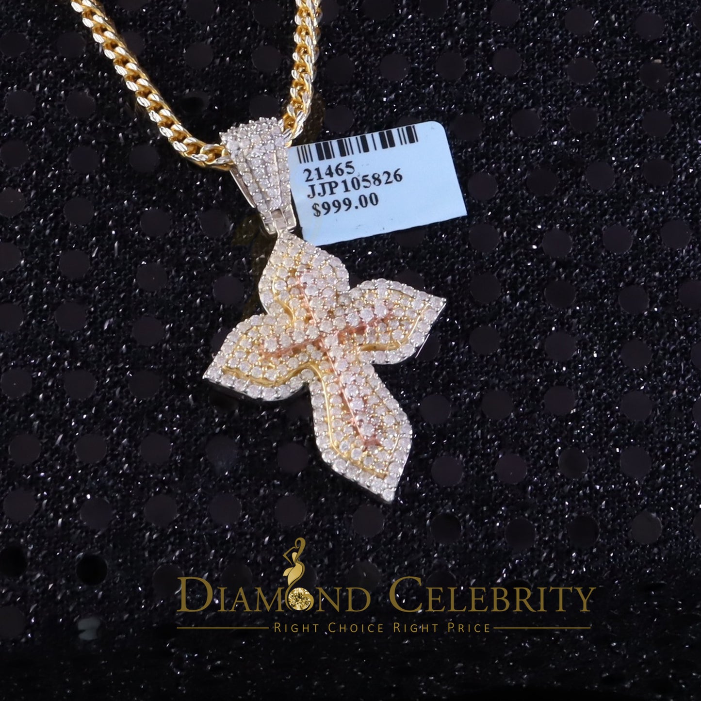 Diamondcelebritees Yellow 3.00 VVS D Moissanite Silver Charm Cross Floury Pendant Men's & Women's