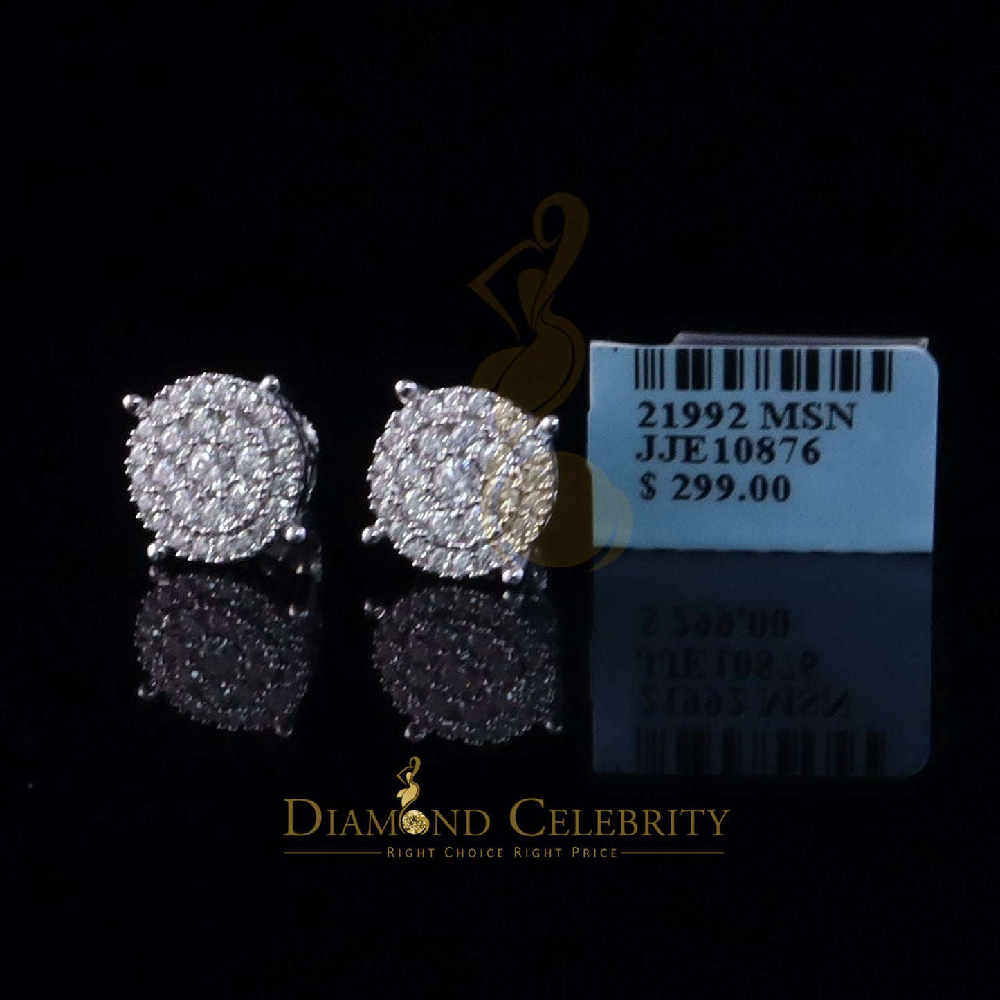 Diamondcelebritees Round Women's/Men's 925 Silver White 1.00ct VVS D Moissanite Round Stud Earrings