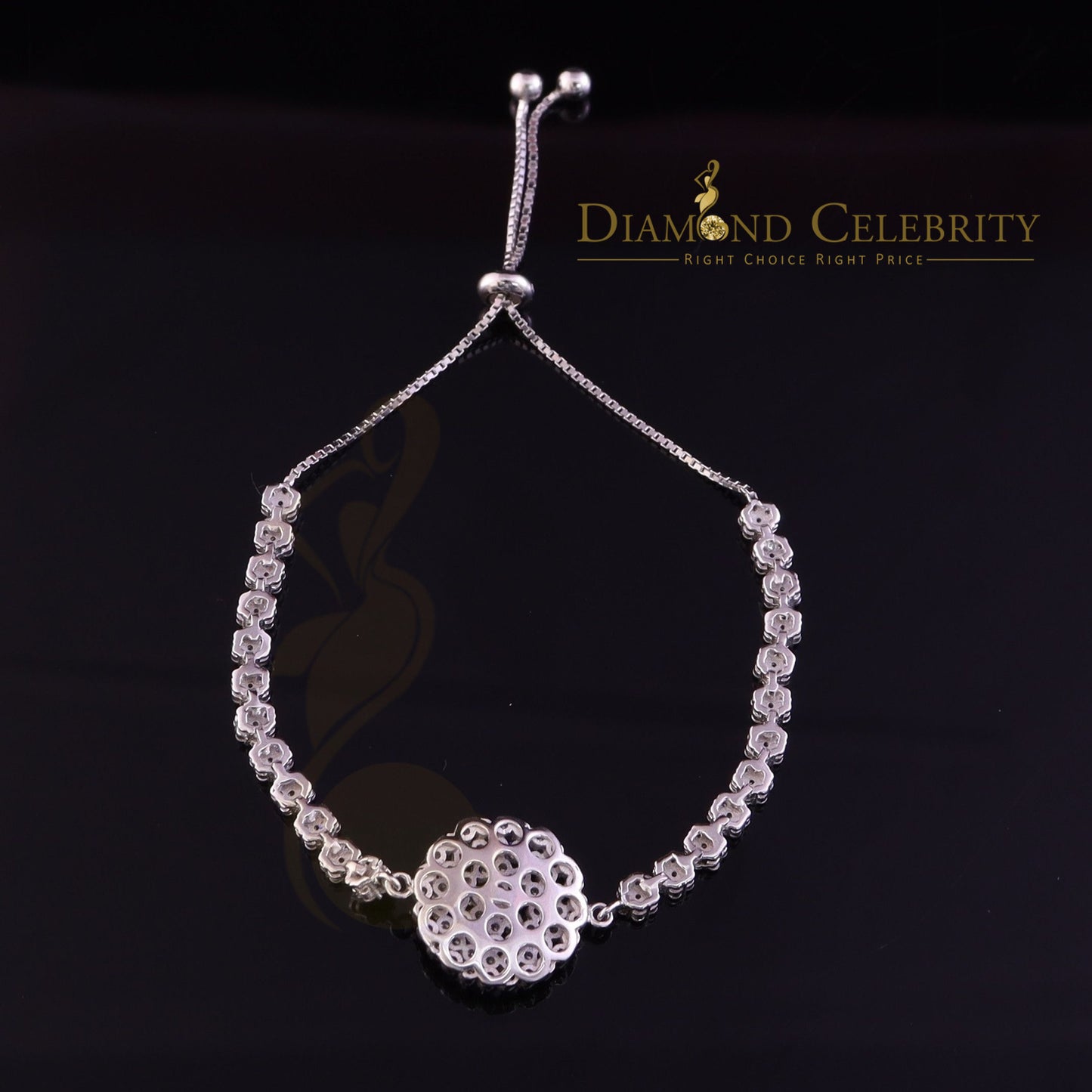 Diamondcelebritees White Sterling Silver Flower Shape Bracelet Cubic Zirconia Adjustable SZ 7 Inch