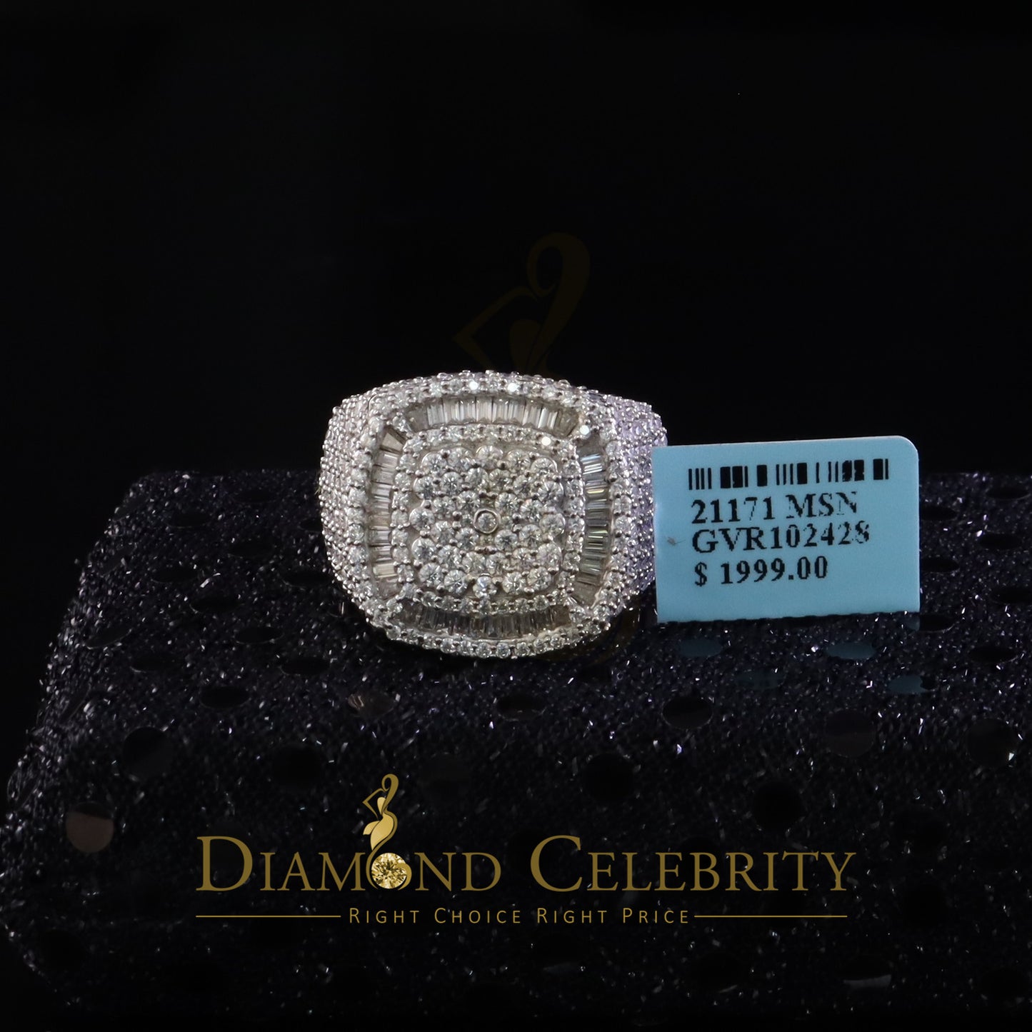 DiamondCelebritees 925 White Silver 6.50ct VVS 'D' Moissanite Men's for Square Rings Size 10