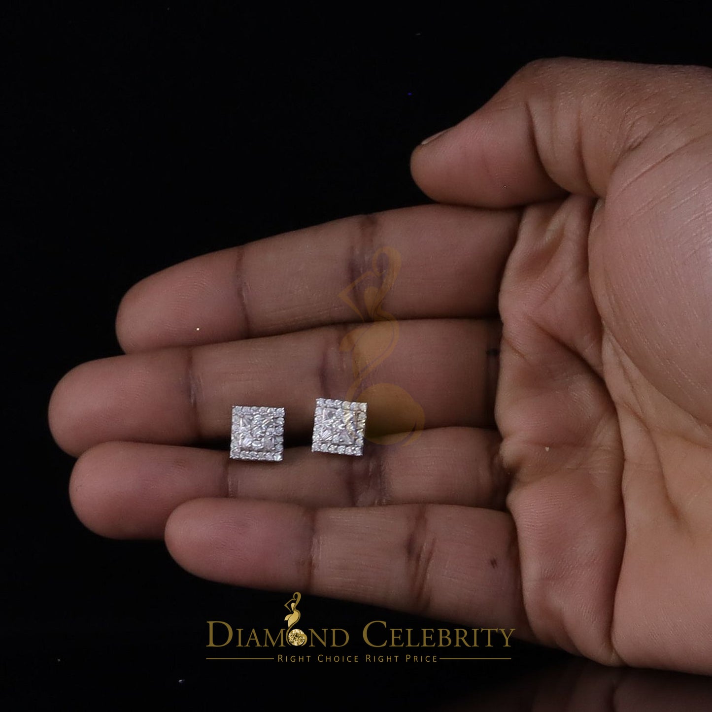 Diamondcelebritees Best Women's/Men's 925 Silver White 0.75ct VVS D Moissanite Square Stud Earrings