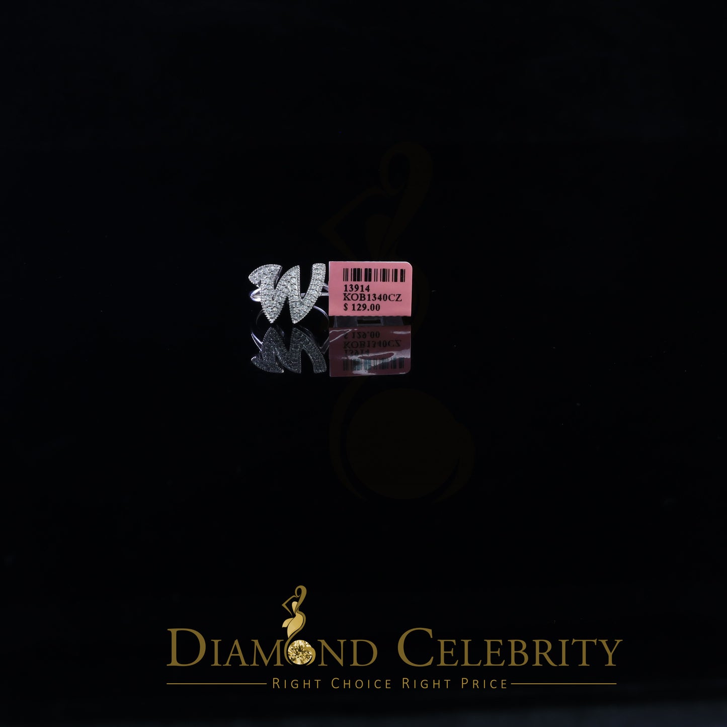DiamondCelebritees Cubic Zirconia 0.40ct Alphabet W Women's White Silver Ring Size 7