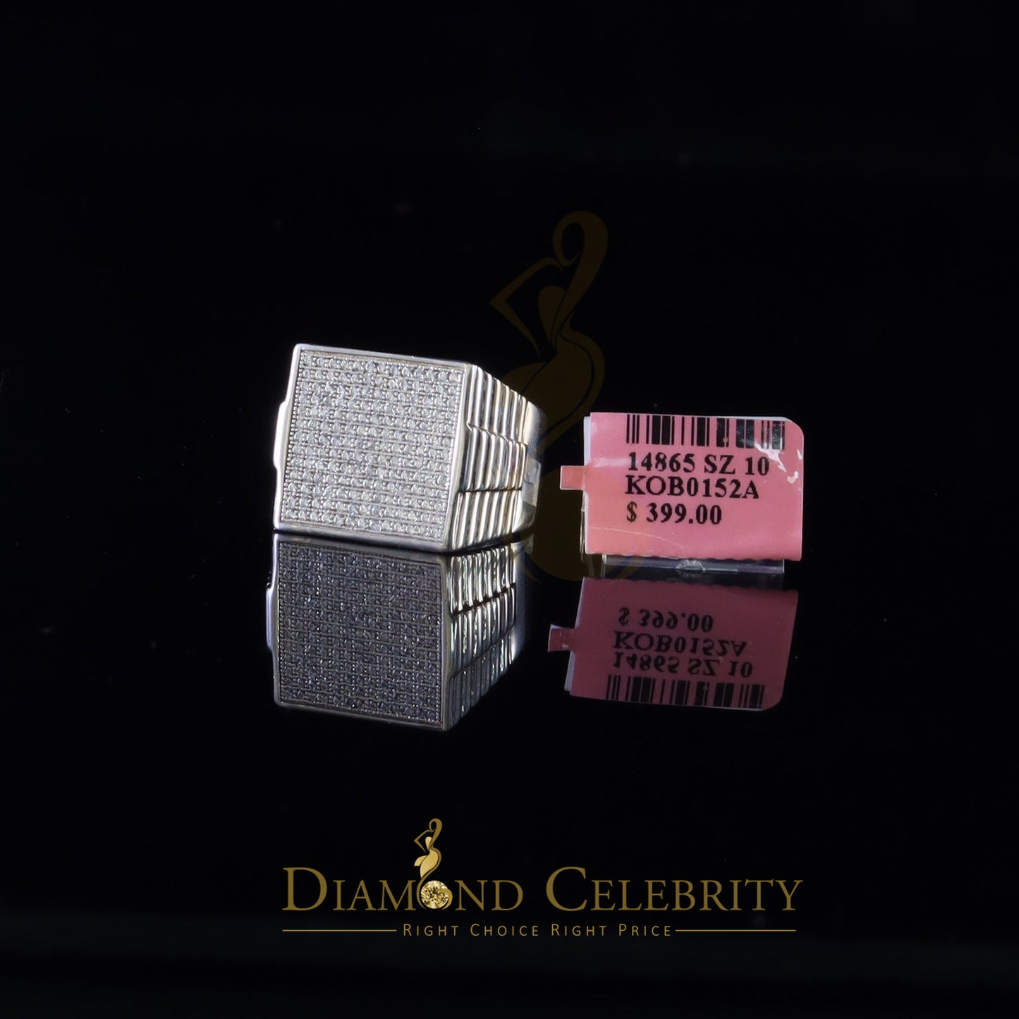 DiamondCelebritees 925 Silver White 1.70ct Cubic Zirconia Wide Square Cocktail Men's Ring Size 10