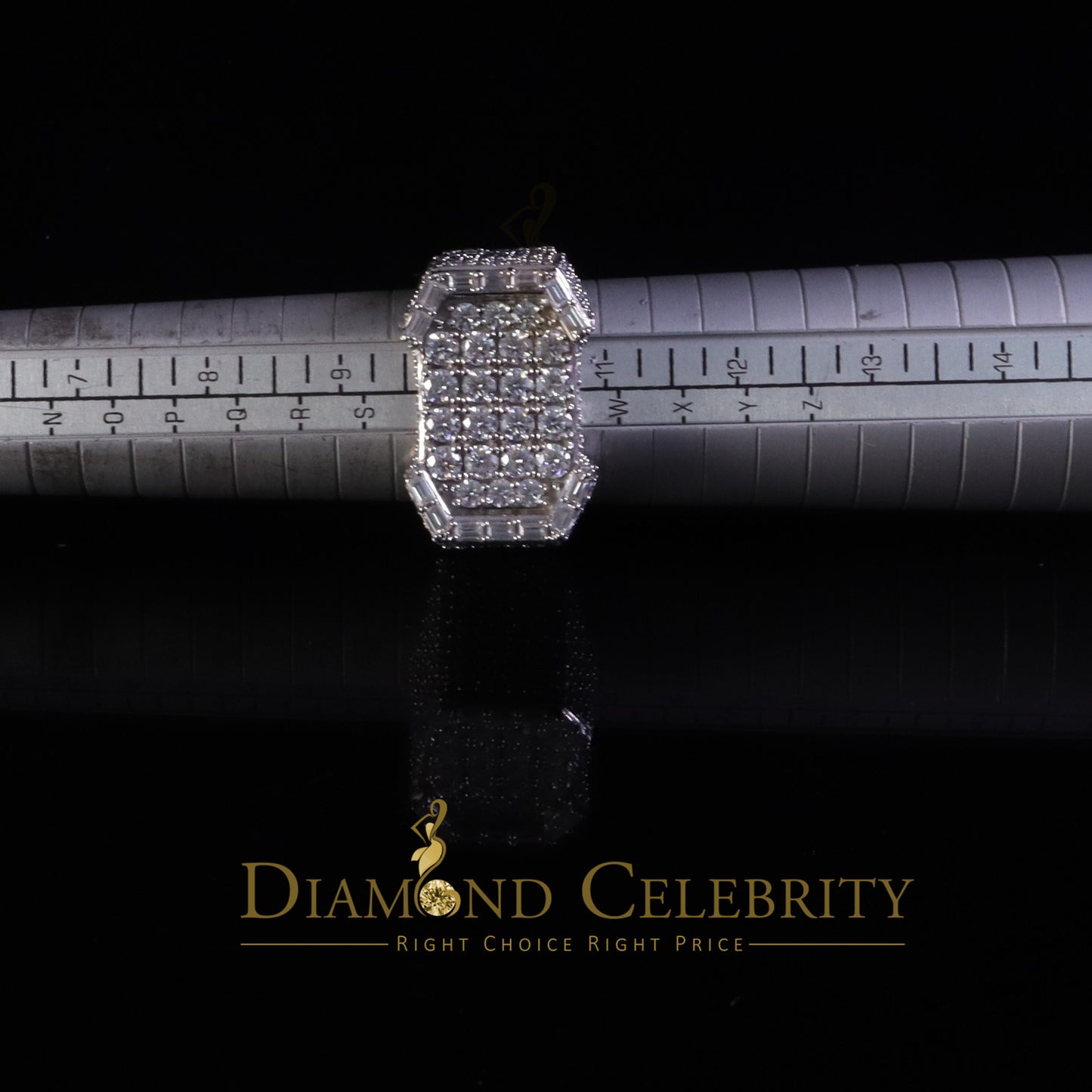 DiamondCelebritees Men's 925 White Silver 6.50ct VVS 'D' Baguette Moissanite Octagone Rings Size 10